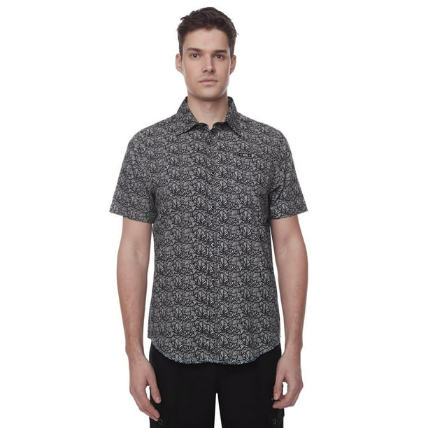 Dark Black Men's Short-Sleeve Patterned Button-Down Shirt - Walmart.ca