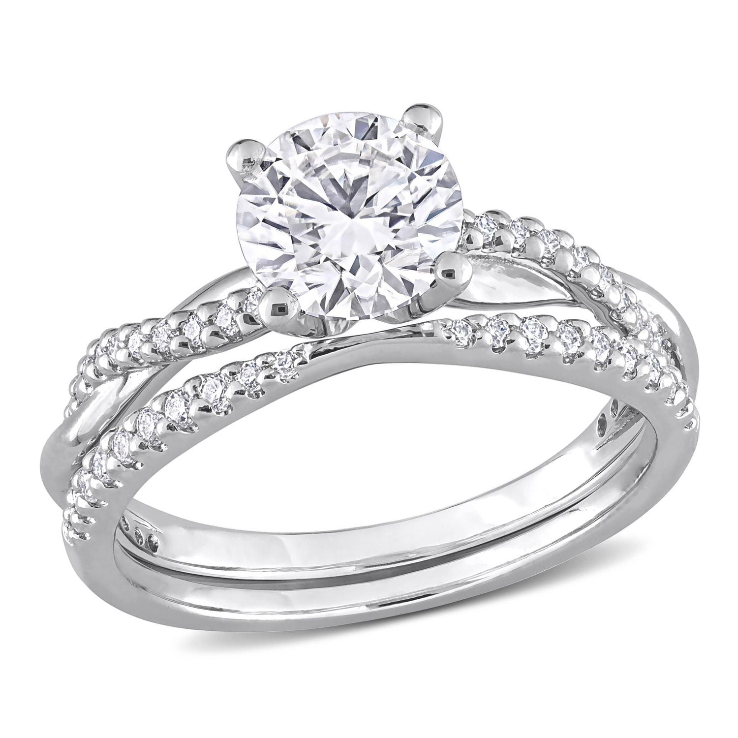 Miabella 1-1/2 Carat T.G.W. Created Moissanite Sterling Silver Crossover Bridal Ring Set