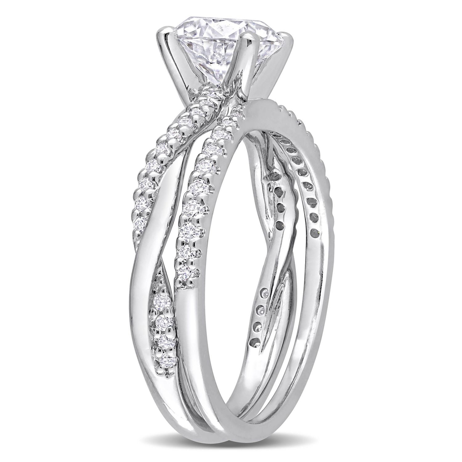 Miabella 1-1/2 Carat T.G.W. Created Moissanite Sterling Silver Crossover Bridal Ring Set