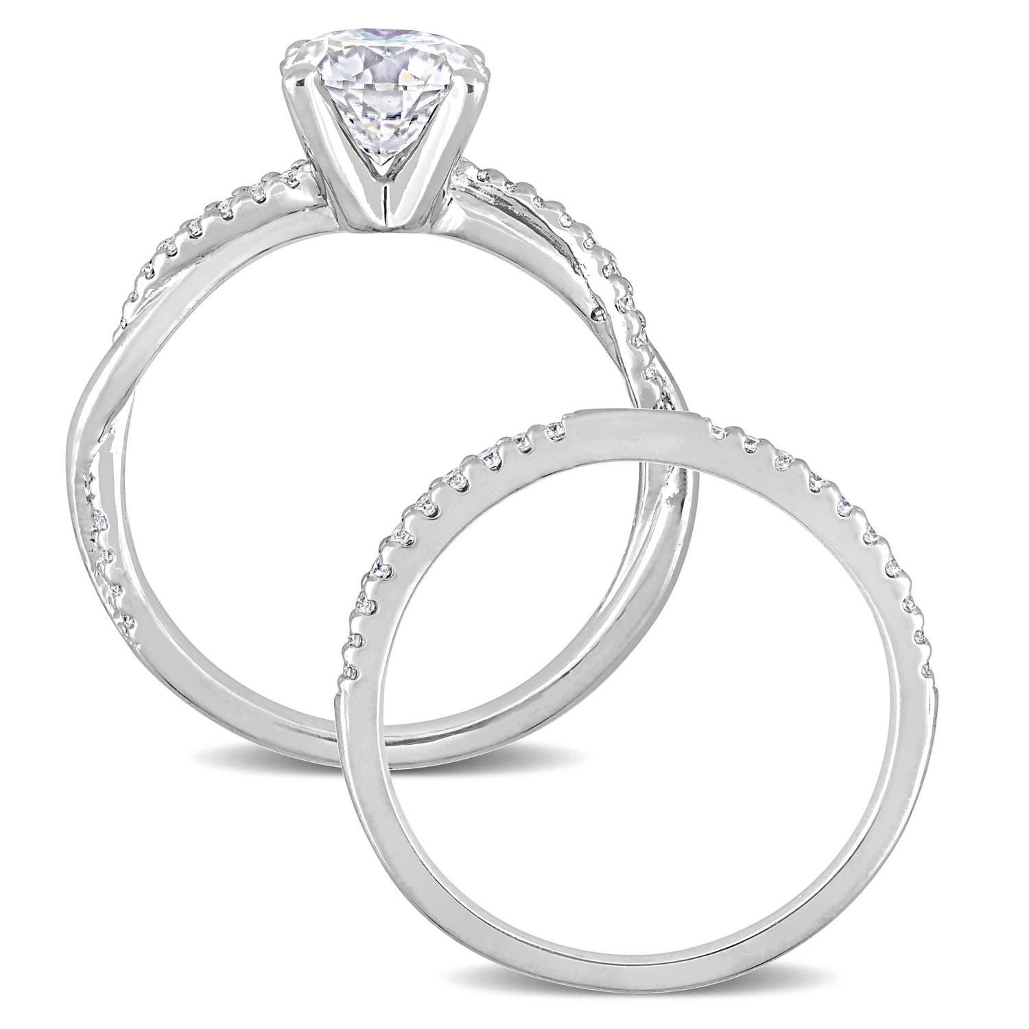 Miabella 1-1/2 Carat T.G.W. Created Moissanite Sterling Silver Crossover Bridal Ring Set