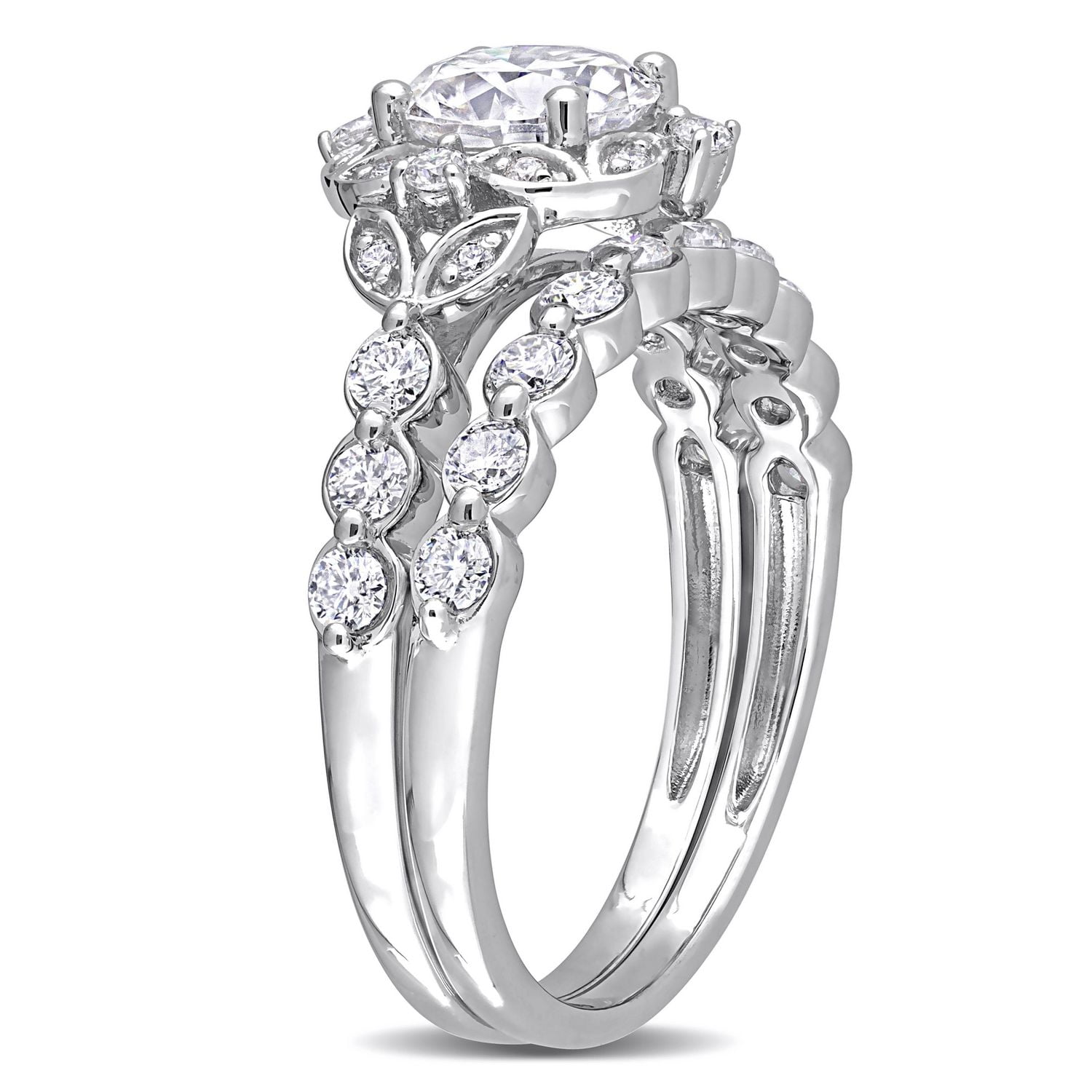 Miabella 1-3/5 Carat T.G.W. Created Moissanite Sterling Silver Floral Bridal Ring Set