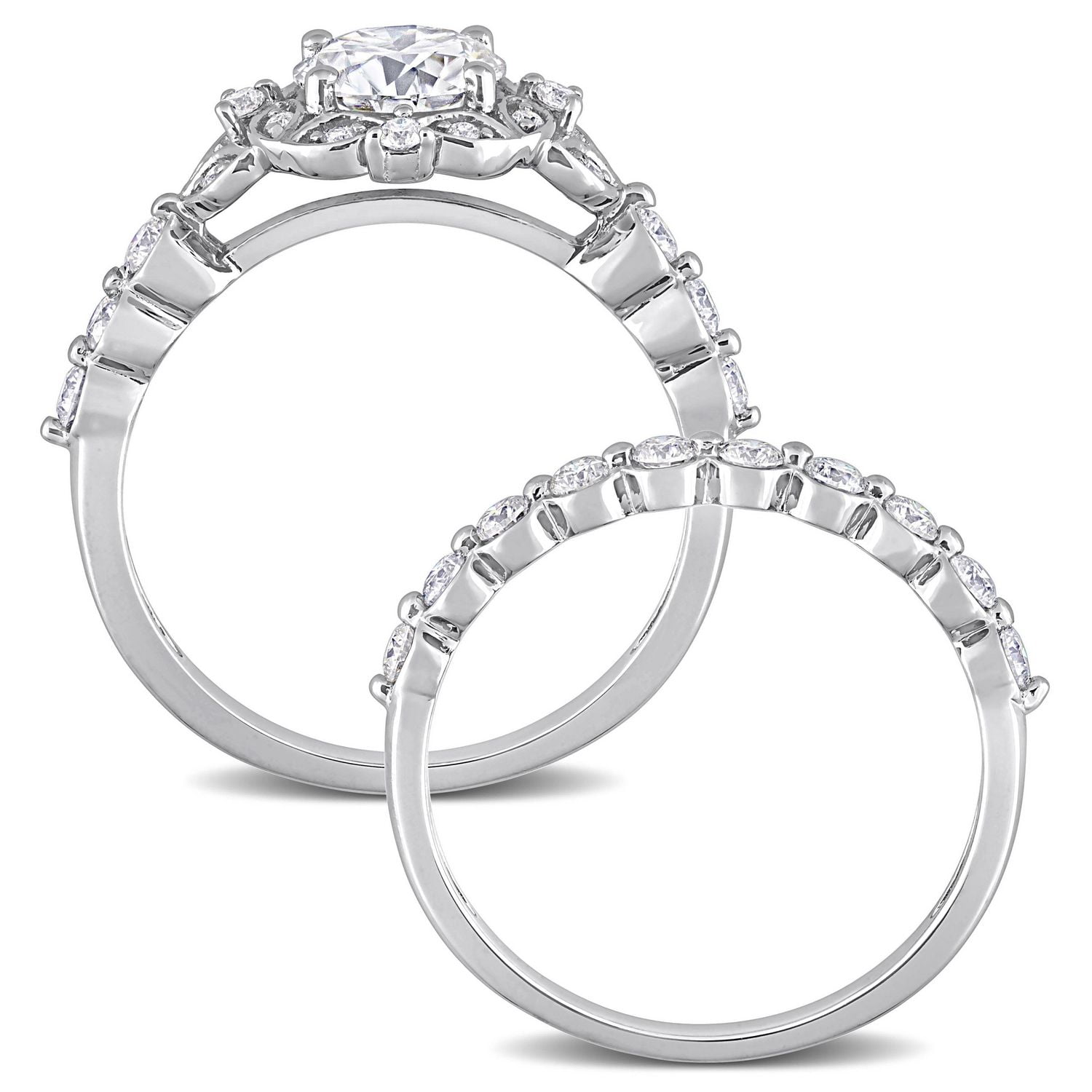 Miabella 1-3/5 Carat T.G.W. Created Moissanite Sterling Silver Floral Bridal Ring Set