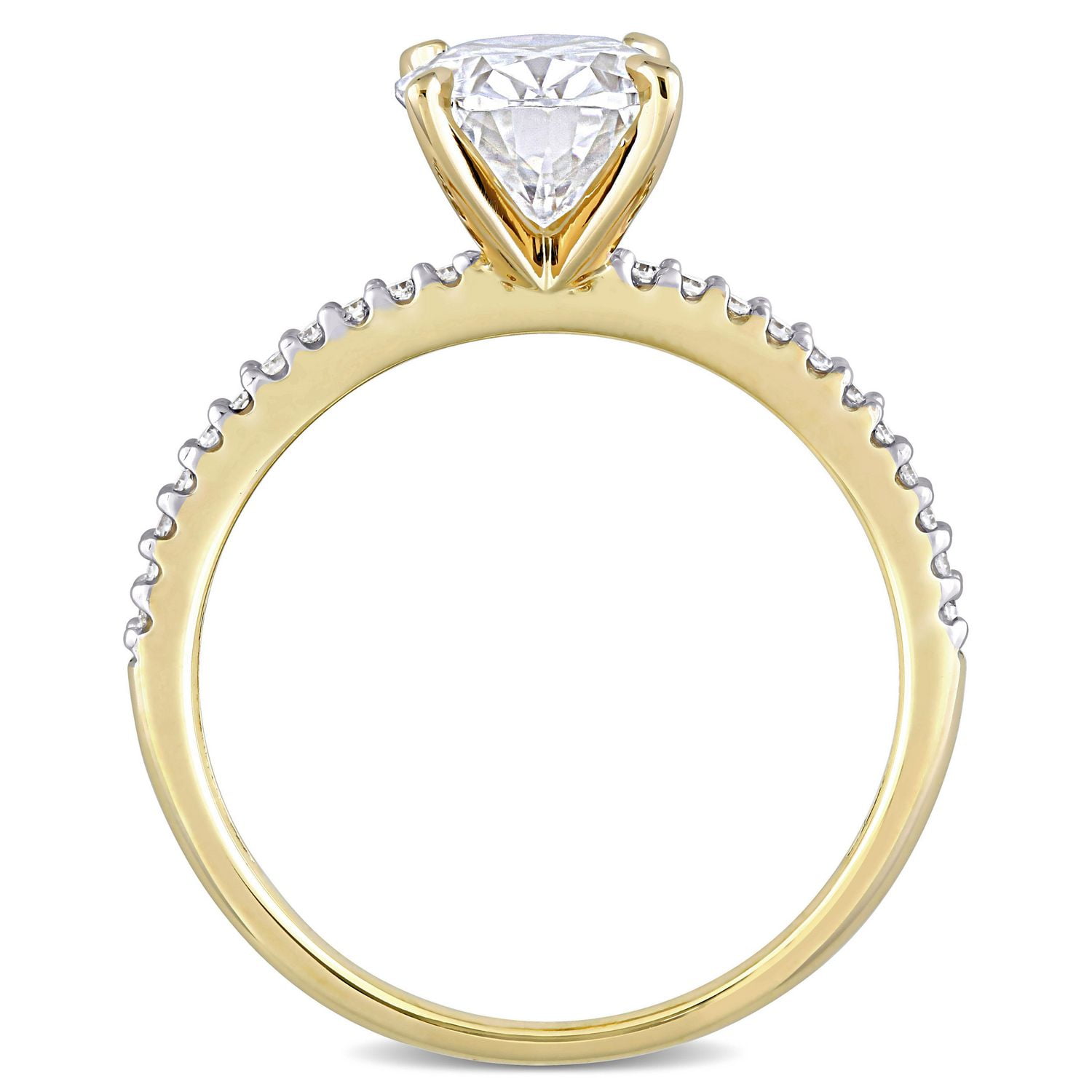 Miabella 2 Carat T.G.W. Moissanite and 1/10 Carat T.W. Diamond 14K Yellow Gold Oval Engagement Ring