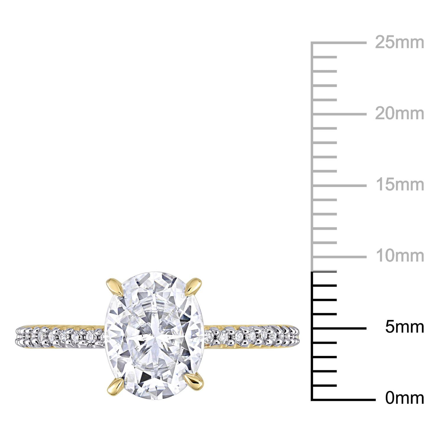 Bague de fiançailles ovale Miabella avec moissanite 2 CT. p.g.t. et diamant 1/10 CT. P.T. en or jaune 14K