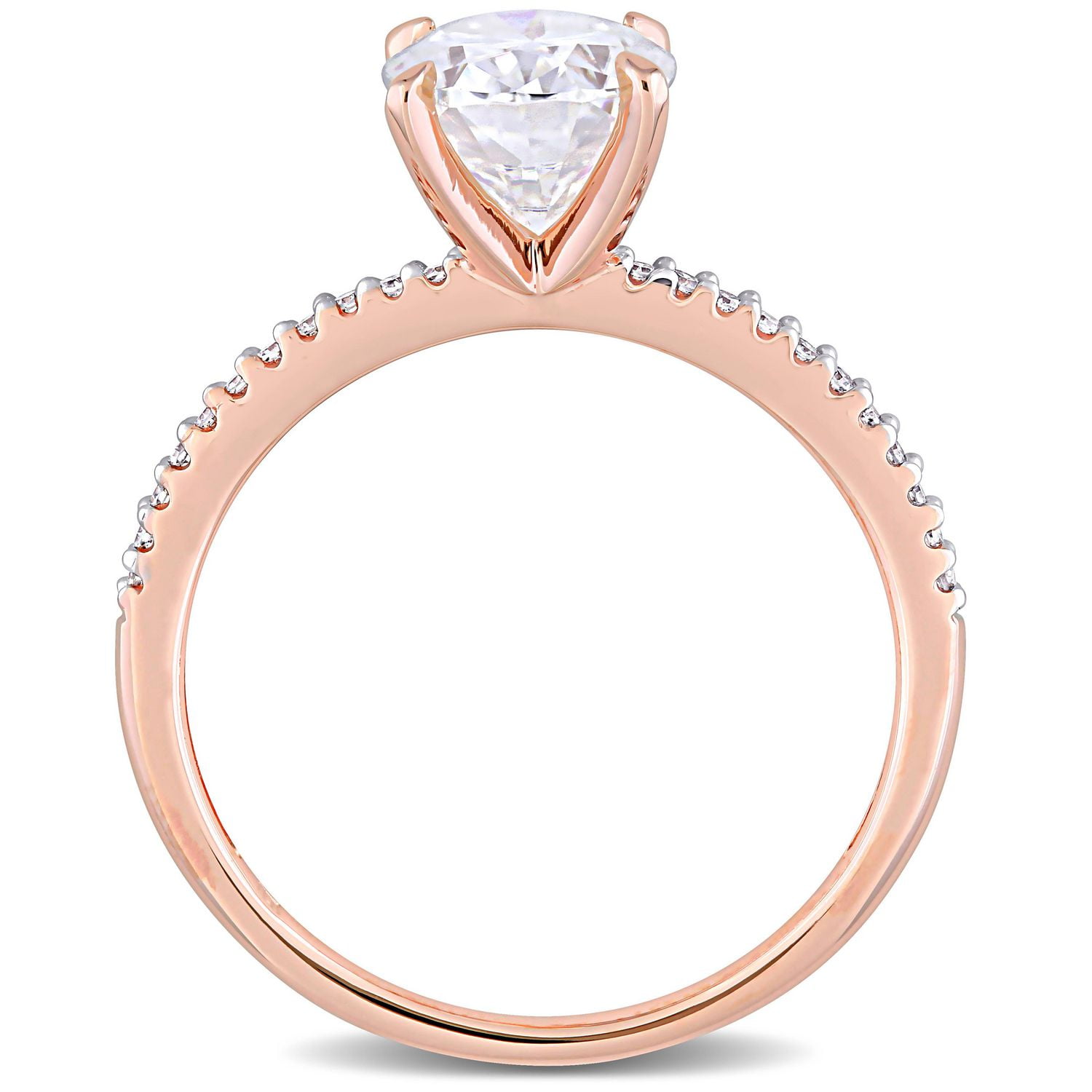 Miabella 2 Carat T.G.W. Moissanite and 1/10 Carat T.W. Diamond 14K Rose Gold Oval Engagement Ring