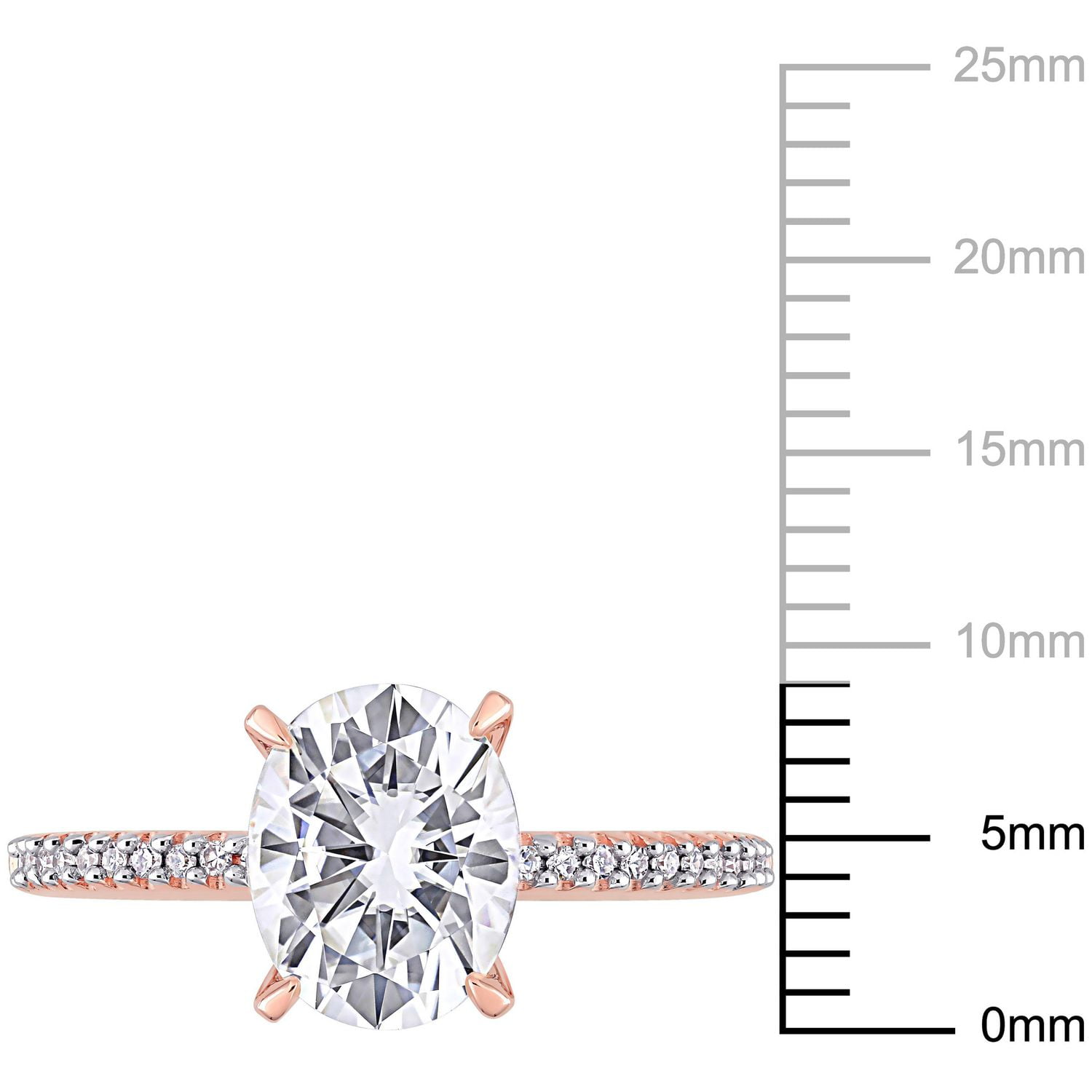 Bague de fiançailles ovale Miabella avec moissanite 2 CT. p.g.t. et diamant 1/10 CT. P.T. en or rose 14K