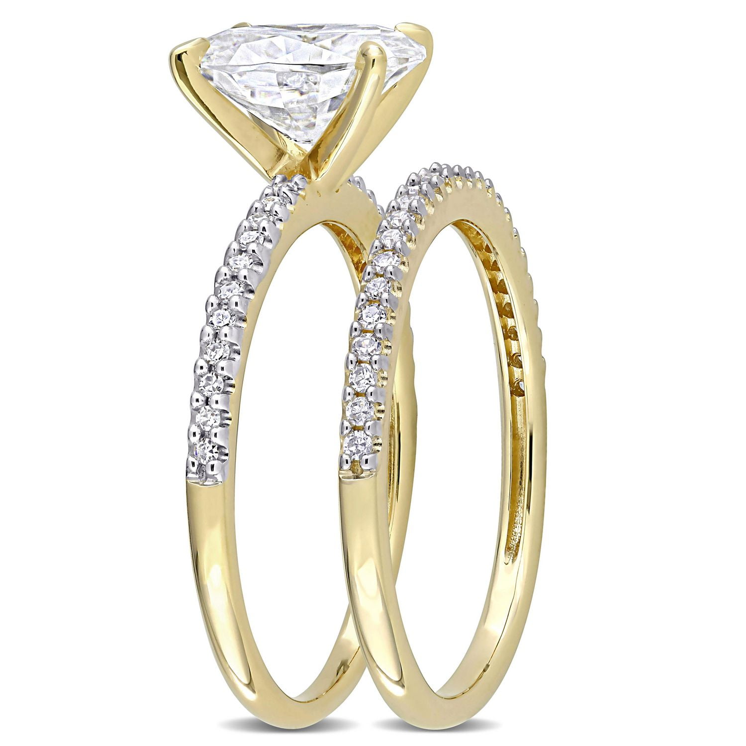 Miabella 2 Carat T.G.W. Moissanite and 1/4 Carat T.W. Diamond 14K Yellow Gold Oval Bridal Set