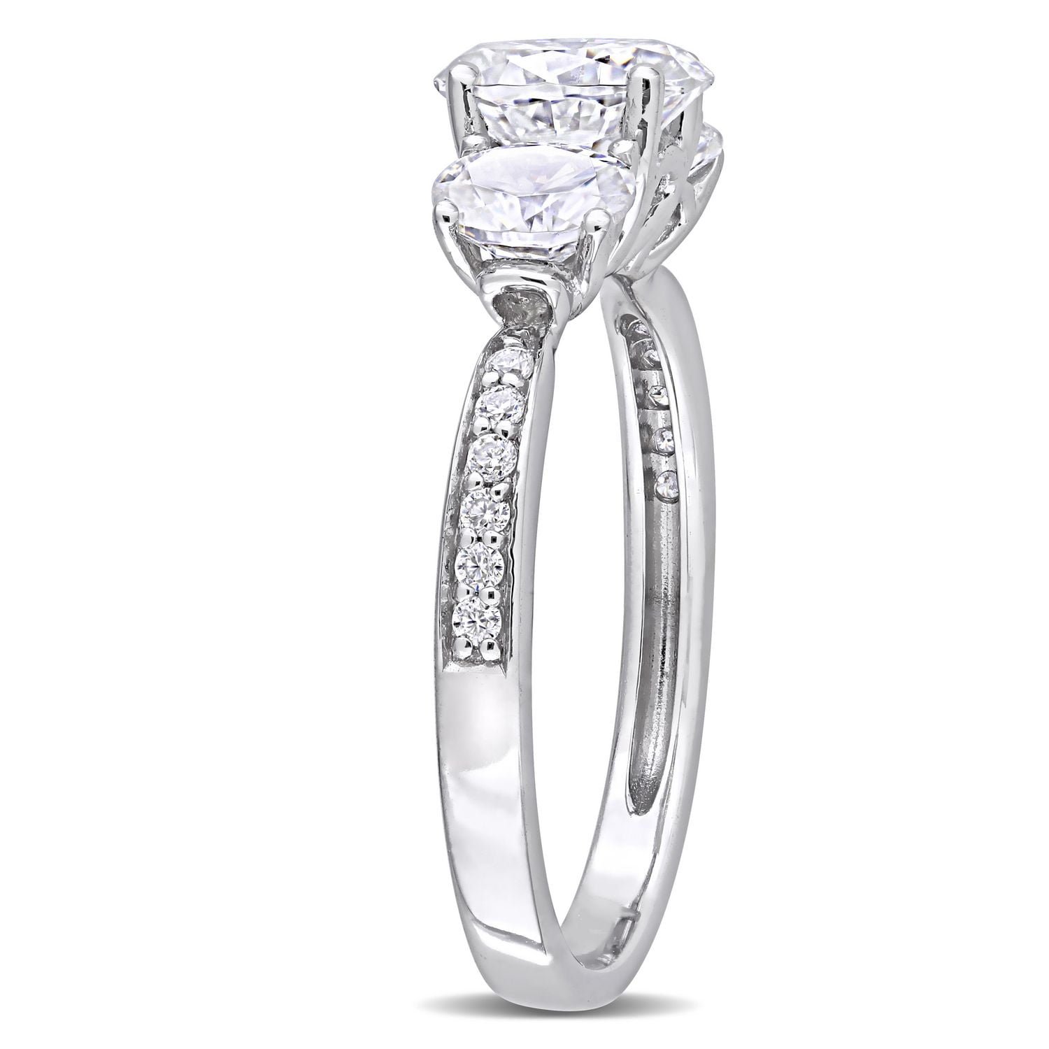 Miabella 1-4/5 Carat T.G.W. Moissanite 10k White Gold Oval 3-Stone Engagement Ring