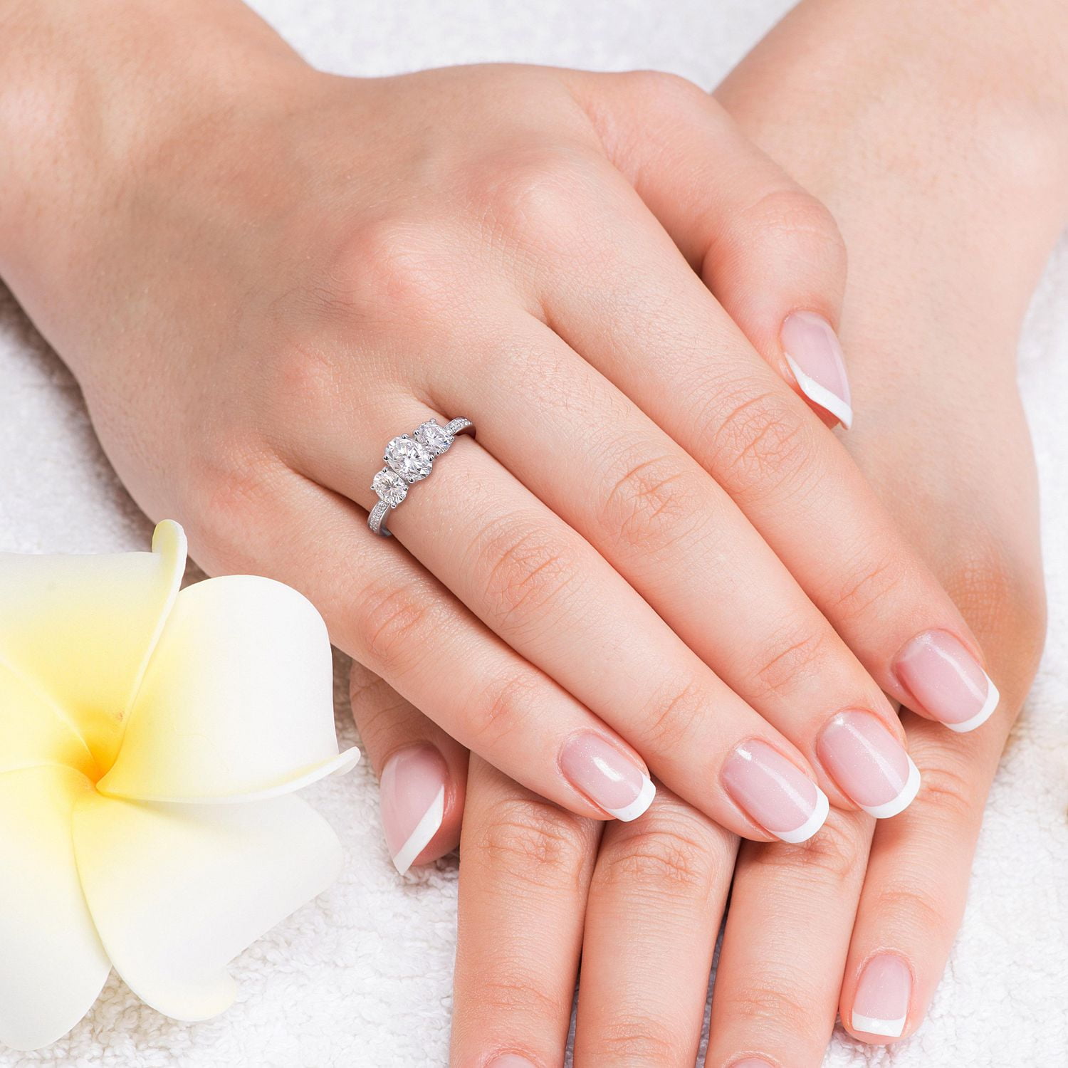 Miabella 1-4/5 Carat T.G.W. Moissanite 10k White Gold Oval 3-Stone Engagement Ring