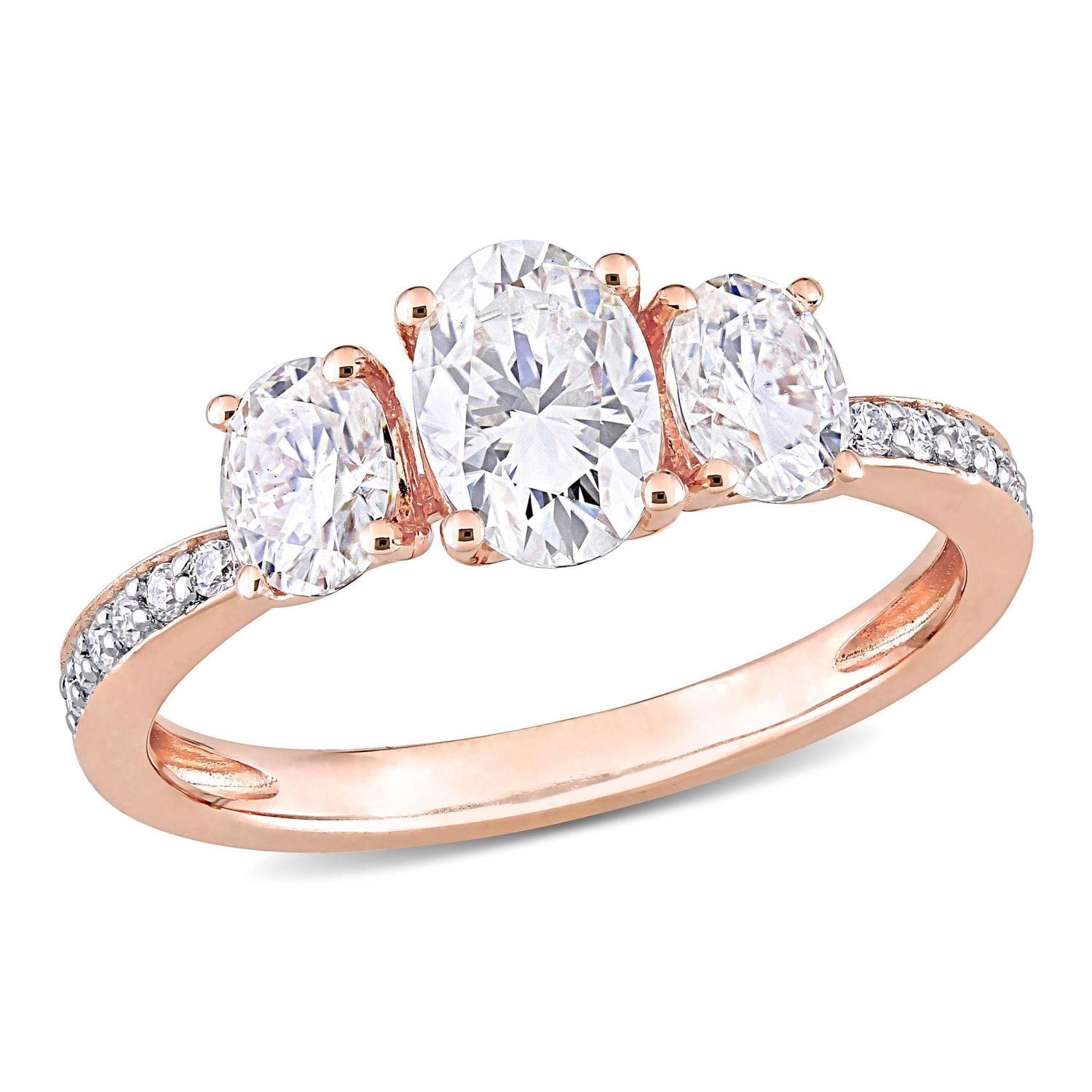 Miabella 1-4/5 Carat T.G.W. Moissanite 10k Rose Gold Oval 3-Stone Engagement Ring