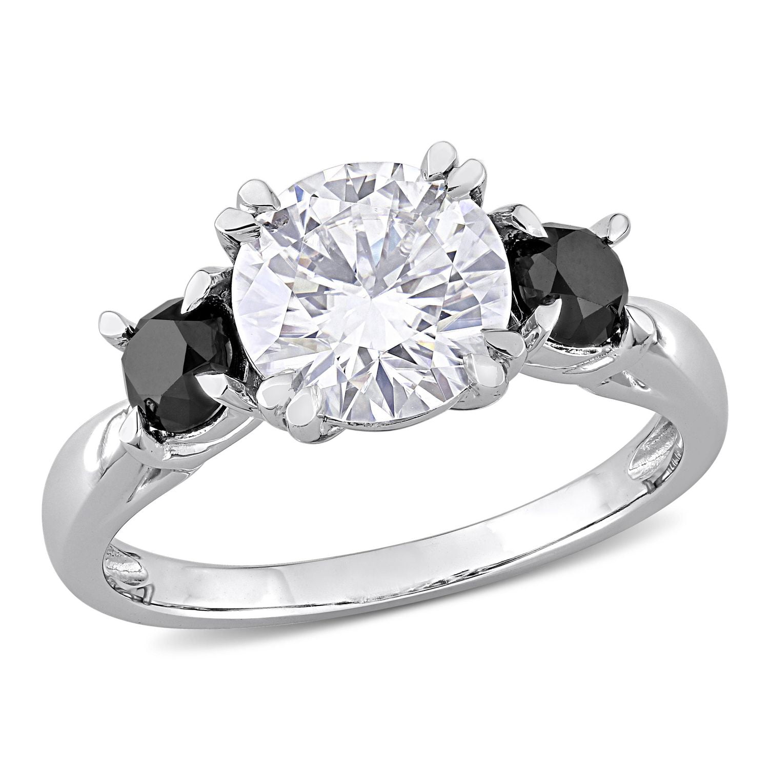 Miabella 2 Carat T.G.W. Moissanite and 3/4 Carat T.W. Black Diamond 10k White Gold 3-Stone Engagement Ring