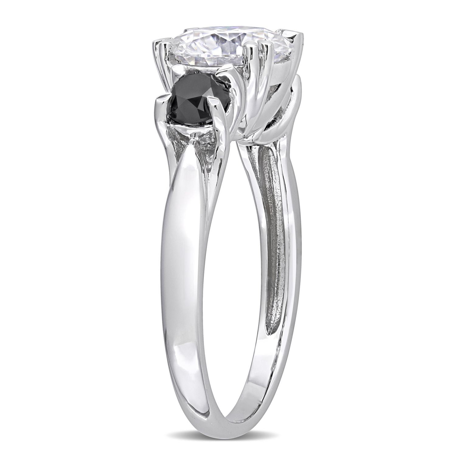 Miabella 2 Carat T.G.W. Moissanite and 3/4 Carat T.W. Black Diamond 10k White Gold 3-Stone Engagement Ring