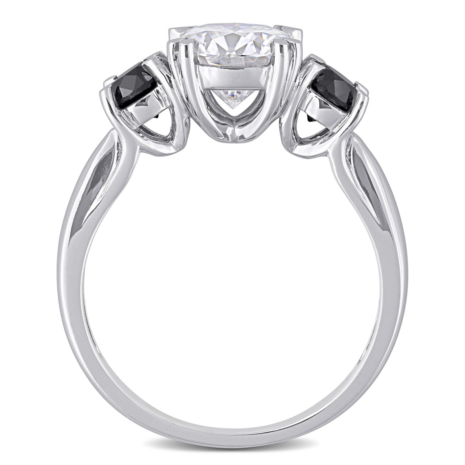 Miabella 2 Carat T.G.W. Moissanite and 3/4 Carat T.W. Black Diamond 10k White Gold 3-Stone Engagement Ring