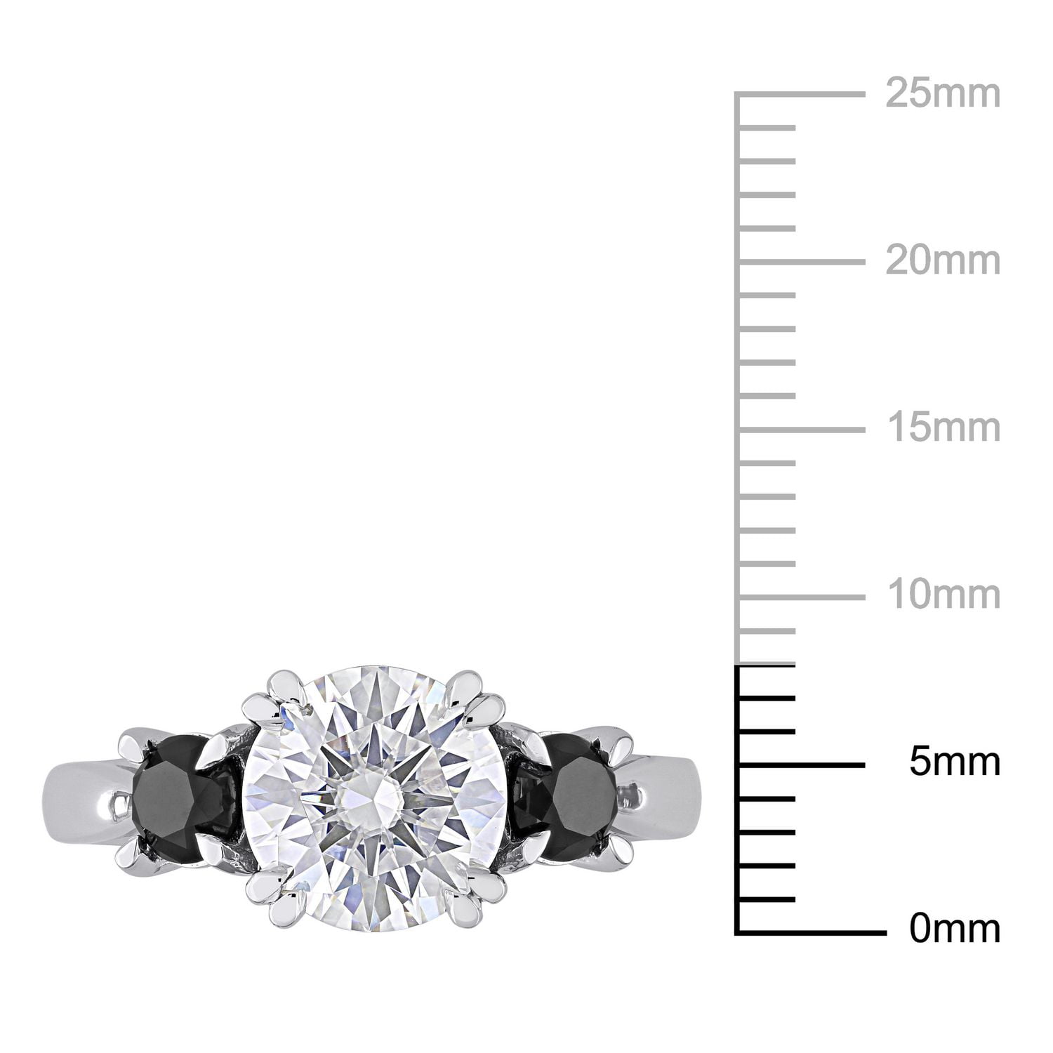 Miabella 2 Carat T.G.W. Moissanite and 3/4 Carat T.W. Black Diamond 10k White Gold 3-Stone Engagement Ring