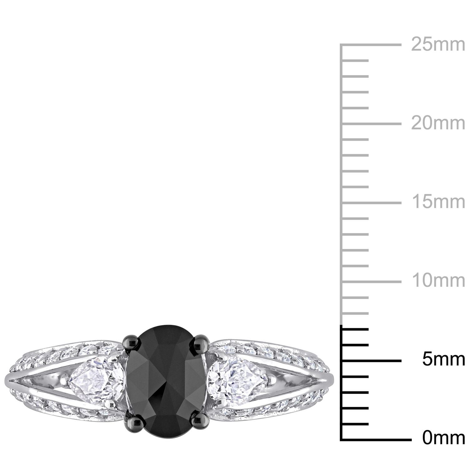 Bague de fiançailles Miabella ovale a 3 pierres avec diamant noir 3/4 carat p.t. et moissanite 3/4 carat p.g.t. en or blanc 10K