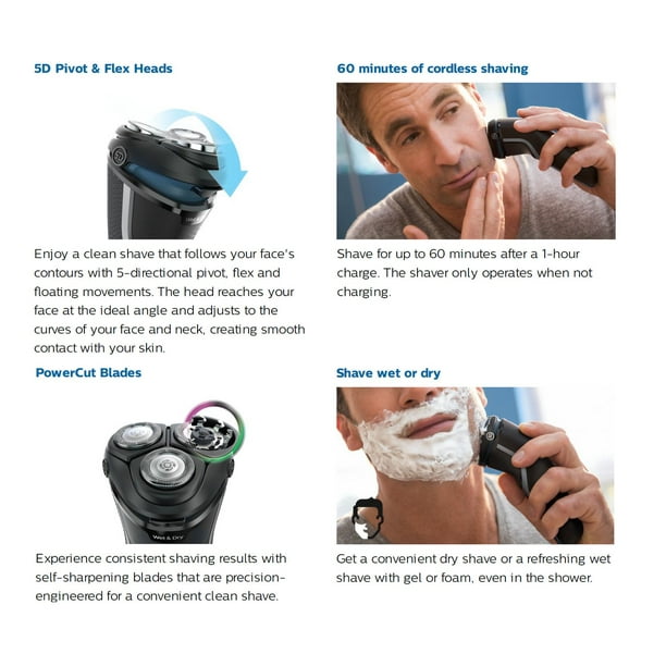 Philips Electric Shaver series 3000 Wet or Dry With 5D Pivot Heads and  PowerCut Blades, S3134/51, 1 Electric shaver 