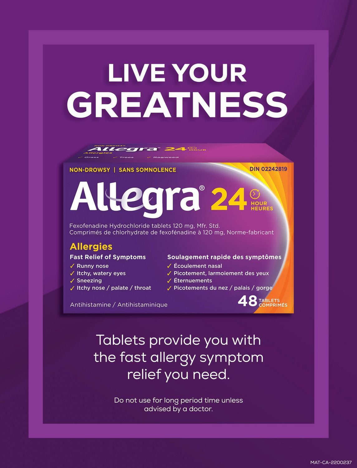 Allegra 24 Hour Allergy Medication 120 mg 48 Count Tablets Non