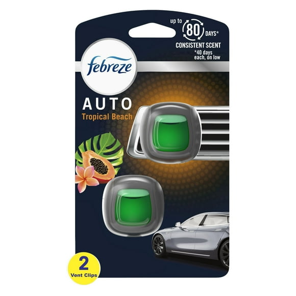Febreze AUTO Air Freshener Vent Clip Tropical Beach Scent, 2.2 mL Car Vent Clip, Pack of 2