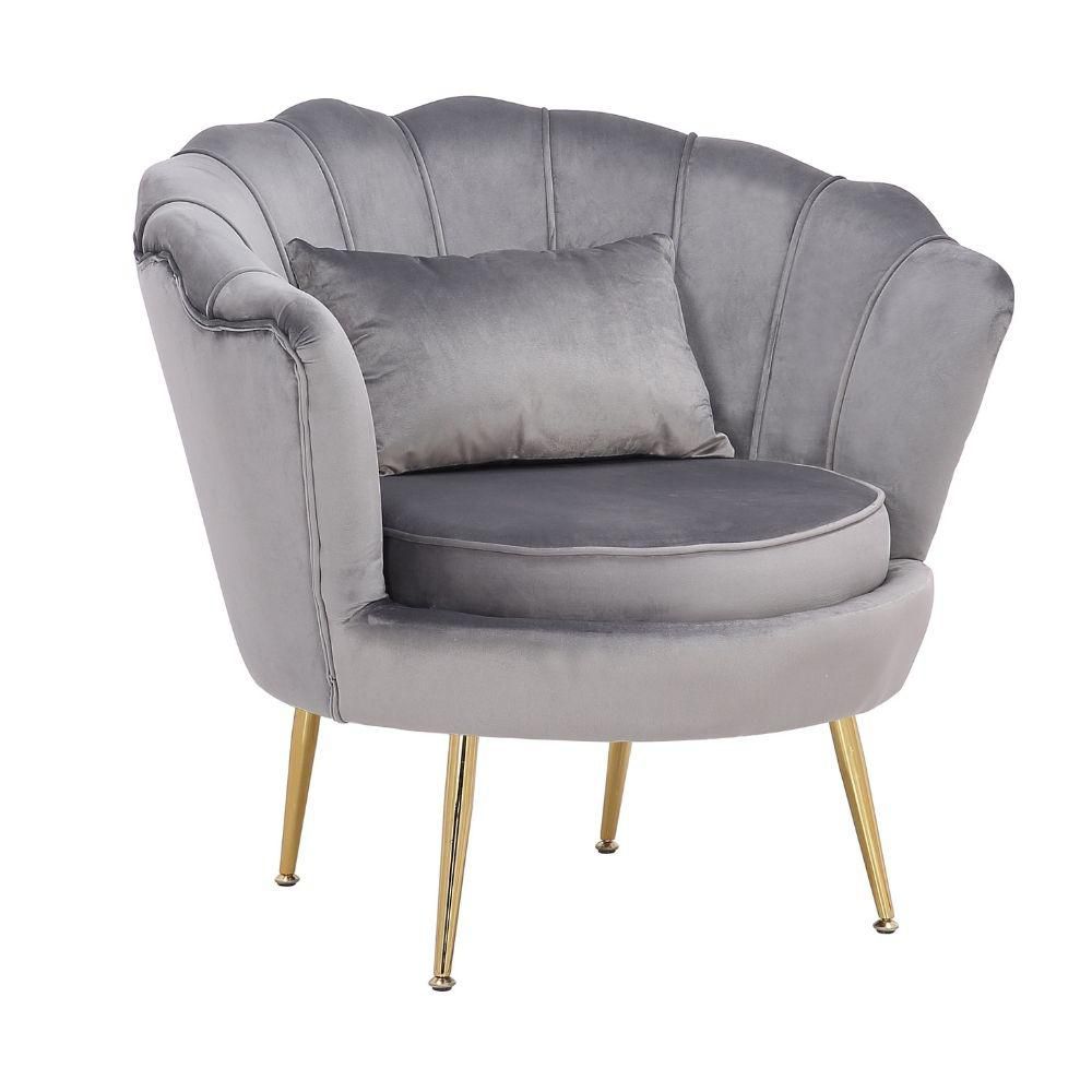 Upholstered Velvet Lounge Chair In Grey With Gold Legs Living Room   6000204489947 