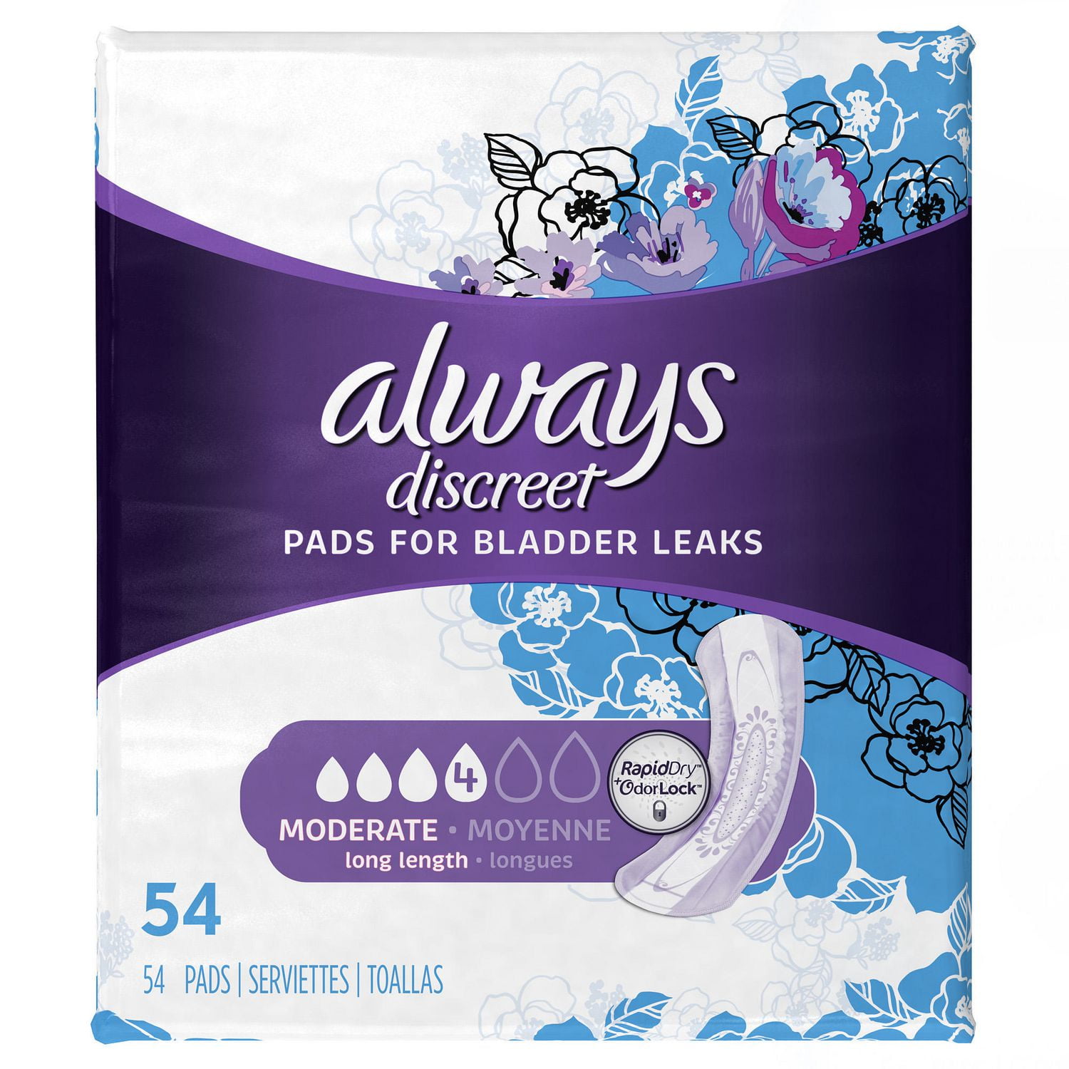 Always Discreet, Incontinence Pads, Moderate, Long Length | Walmart Canada