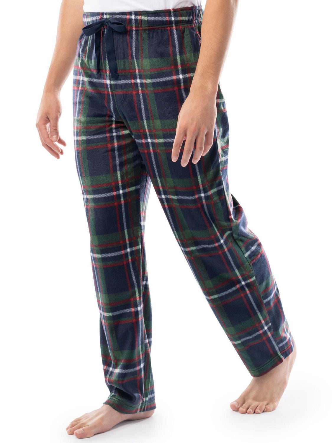 Fruit of the Loom Men's Microsuede Fleece Lounge Pants, green, blue and red plaid, Size S, M, L and XL