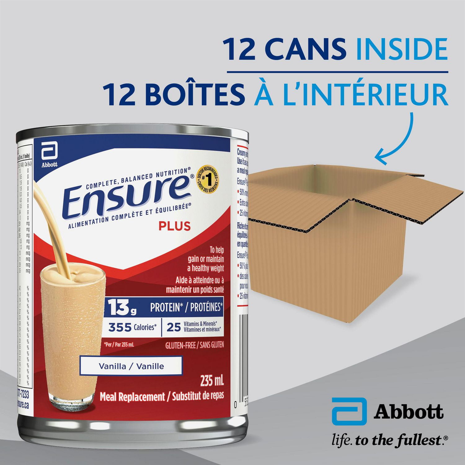Ensure Plus, Meal Replacement, Complete Balanced Nutrition, Vanilla, 12 x 235 mL Can