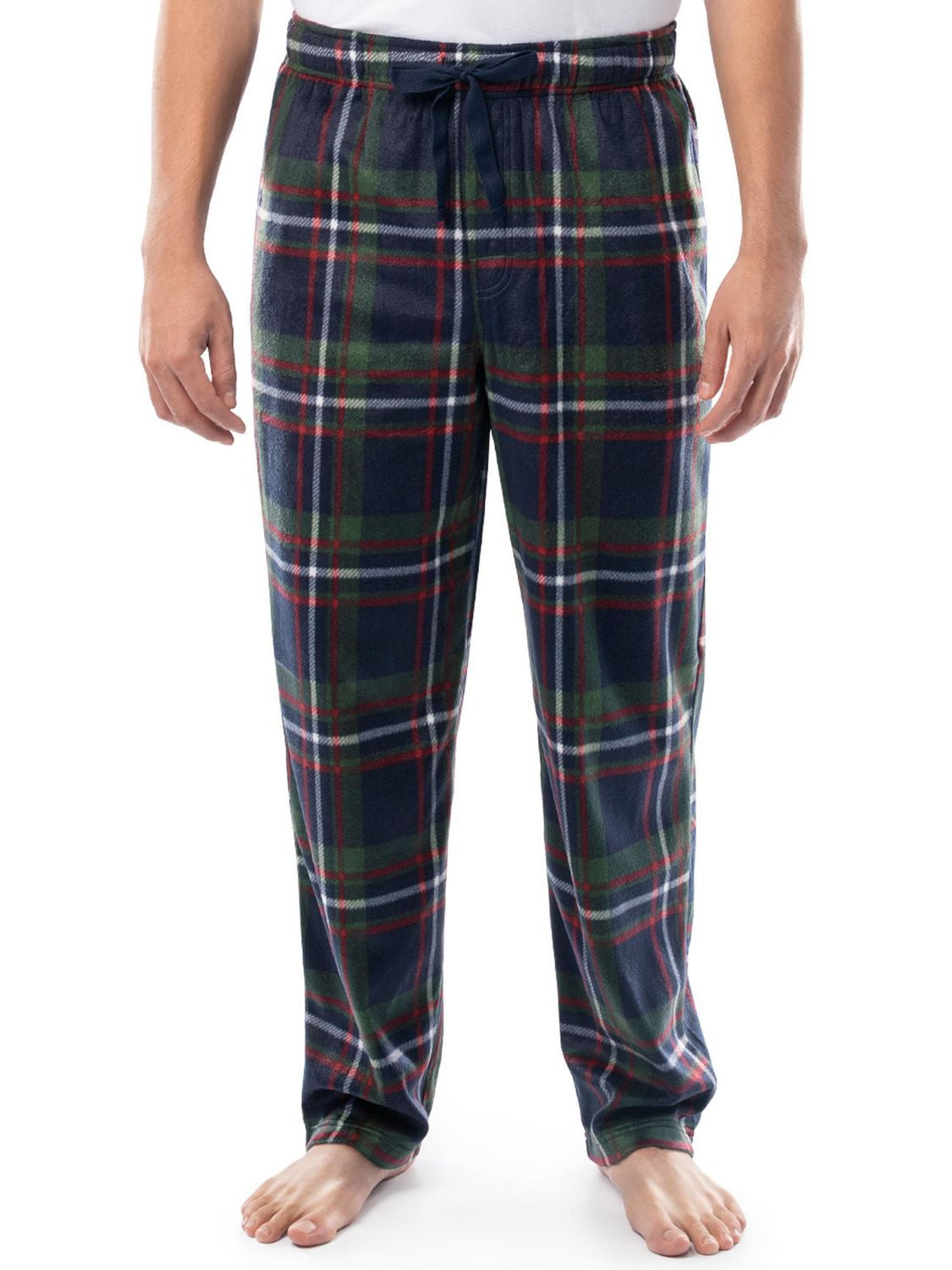 Fruit of the Loom Men's Microsuede Fleece Lounge Pants, green, blue and red plaid, Size S, M, L and XL