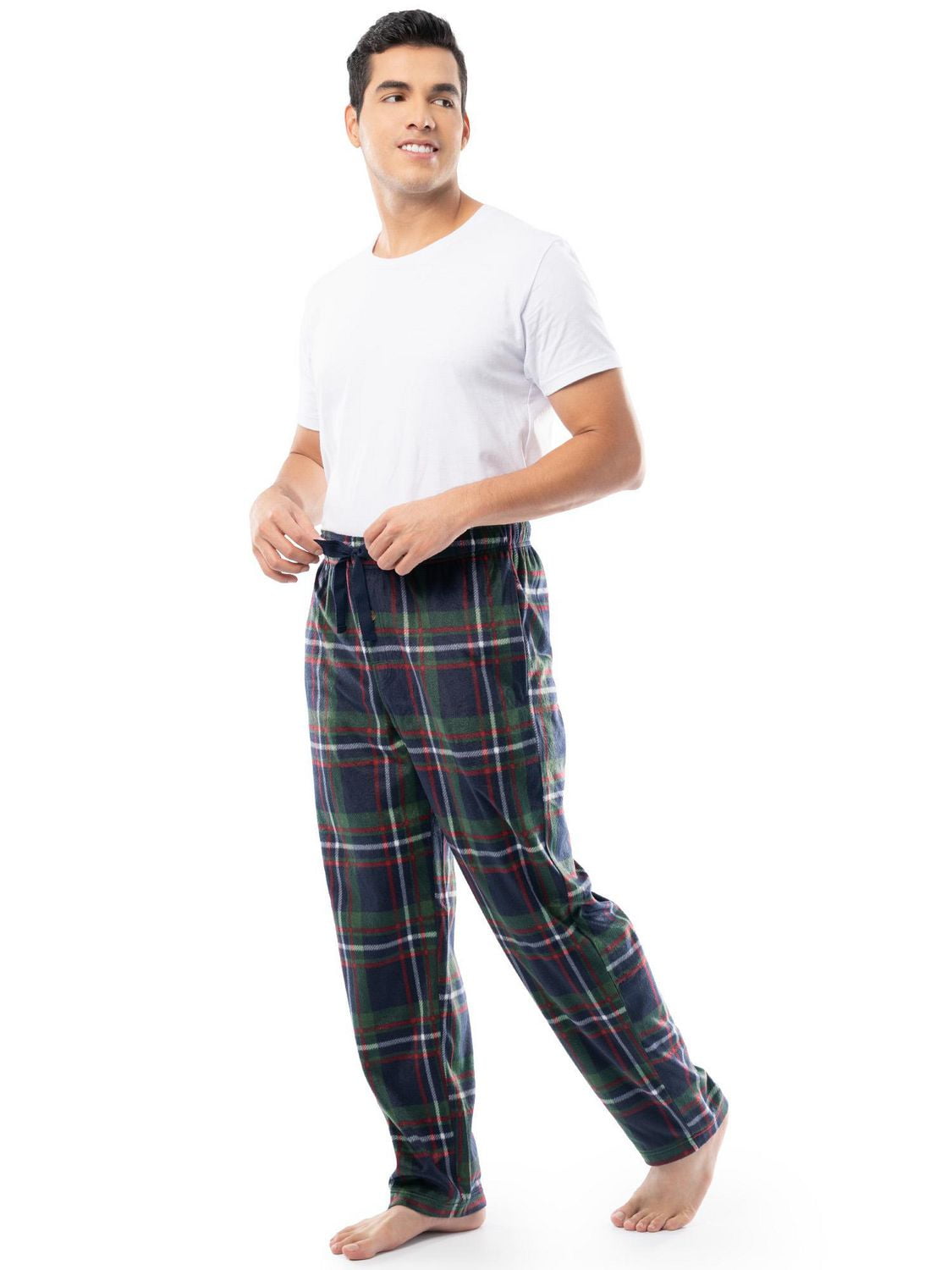 Fruit of the Loom Men's Microsuede Fleece Lounge Pants, green, blue and red plaid, Size S, M, L and XL