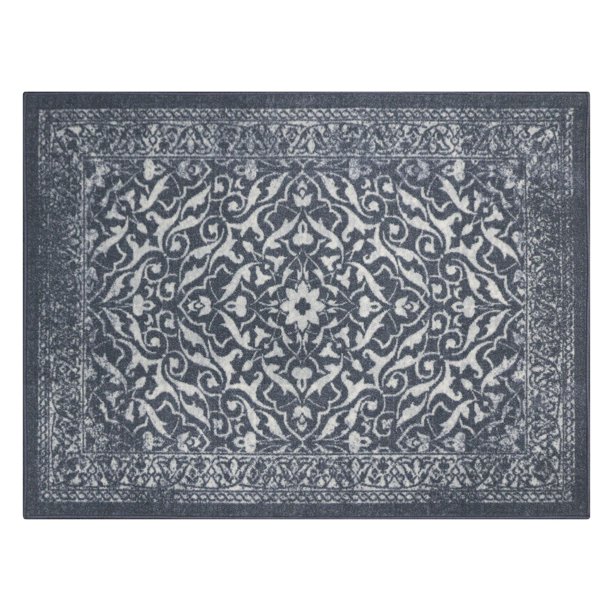 Throw Rug Area Black 3X4 ft. Gradient Border Floral Entryway