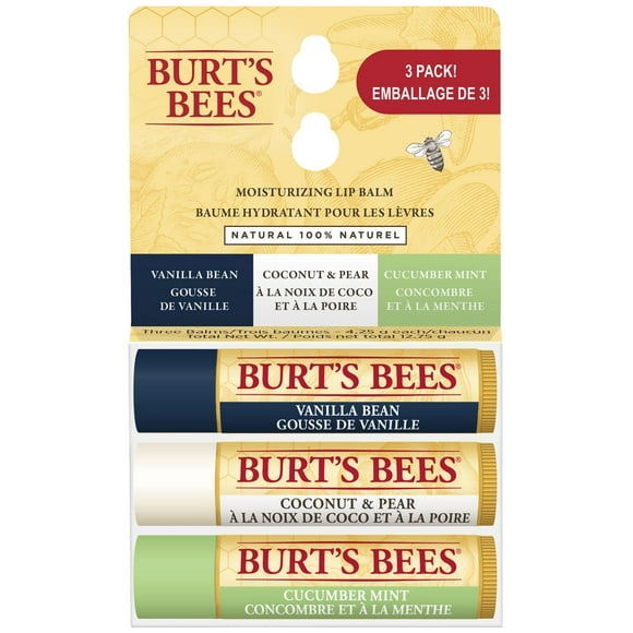 Burt’s Bees® 100% Natural Origin Moisturizing Lip Balm, Assorted Flavours with Fruit Extracts -, 3 Pack