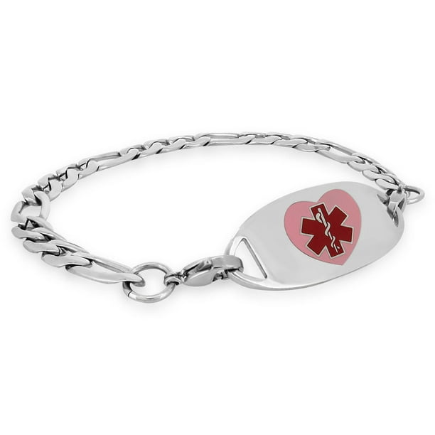 MedicEngraved - Bracelets en chaîne contiennent l'identité médicale en acier inoxydé de couleur rouge et pour les femmes