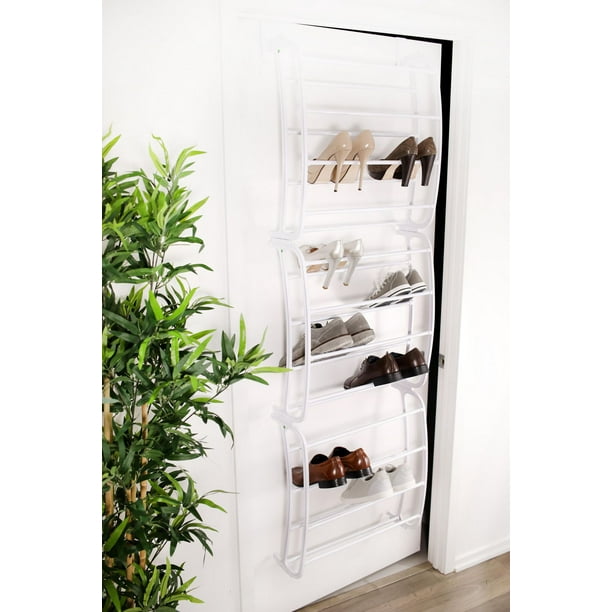 MAINSTAYS Over-the-Door Shoe Rack - Storage Organizer - 36 Pair - White,  Stores and organizes 36 pairs of shoes without taking up additional floor  space. Number of Compartments: 12 