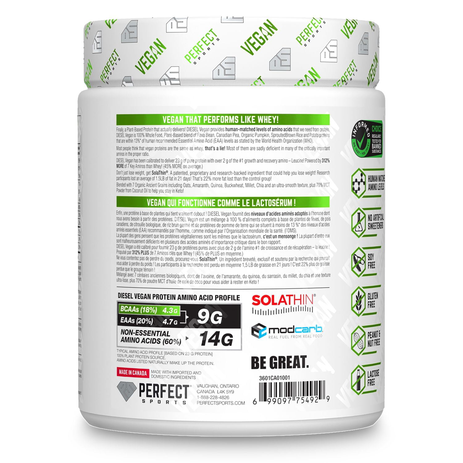 PERFECT Sports - DIESEL Vegan, 100% Plant-Based Protein Powder, Soy-Free, Lactose-Free, Gluten-Free, Keto-Approved, All-Natural, Sweetened Exclusively with Stevia featuring branded ingredient SolaThin. Vanilla Ice Dream (10 Servings, 350g)