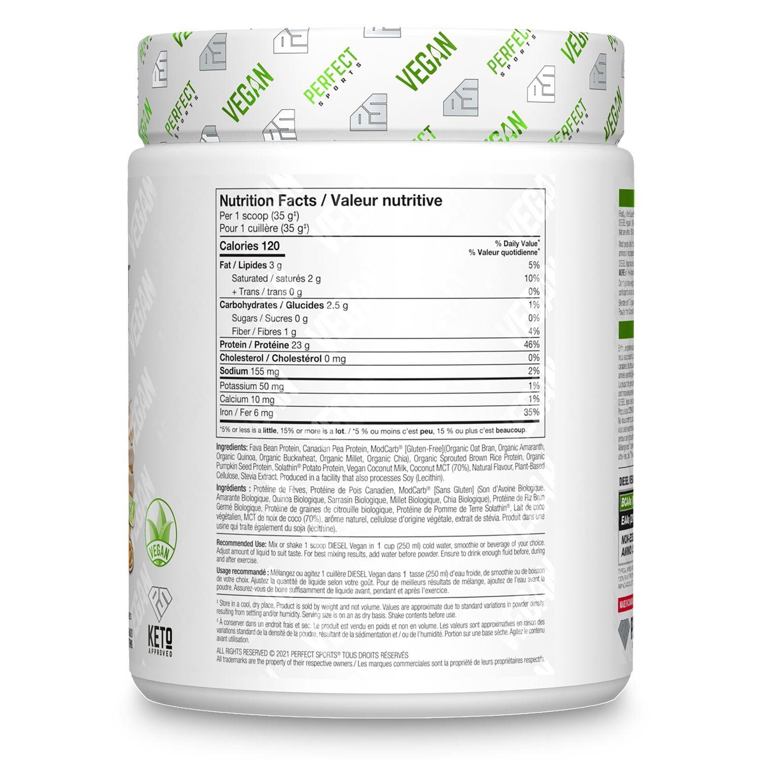 PERFECT Sports - DIESEL Vegan, 100% Plant-Based Protein Powder, Soy-Free, Lactose-Free, Gluten-Free, Keto-Approved, All-Natural, Sweetened Exclusively with Stevia featuring branded ingredient SolaThin. Vanilla Ice Dream (10 Servings, 350g)