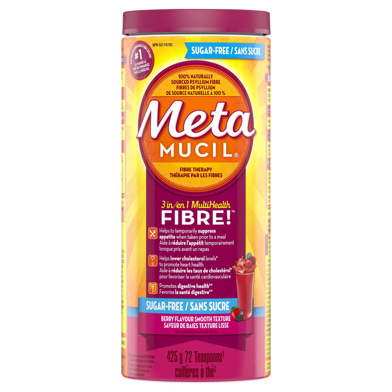 Metamucil 3 in 1 MultiHealth Fibre! Sugar-Free Fiber Suplement Powder, Berry, 418 g