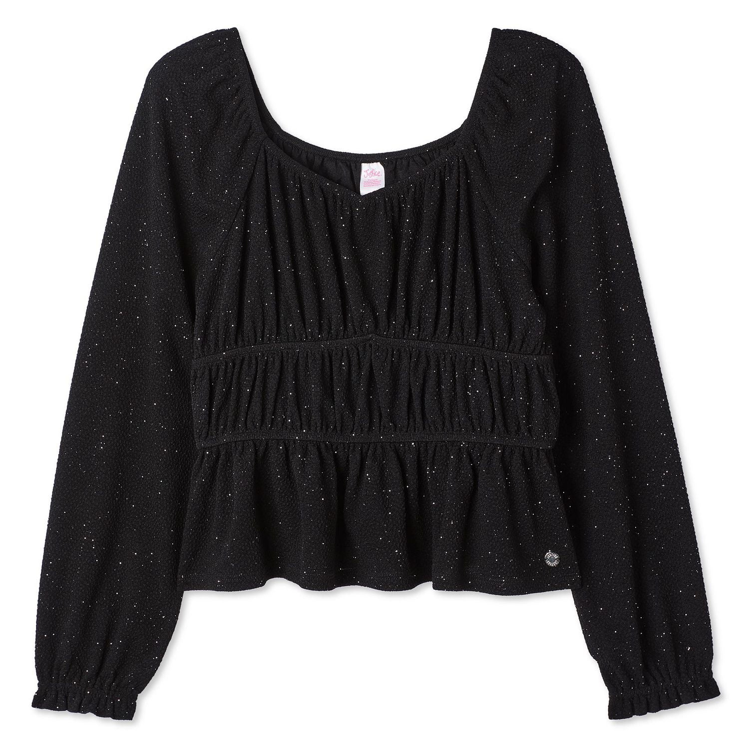 Justice Girls' Glitter Peasant Top, Sizes XS-XL
