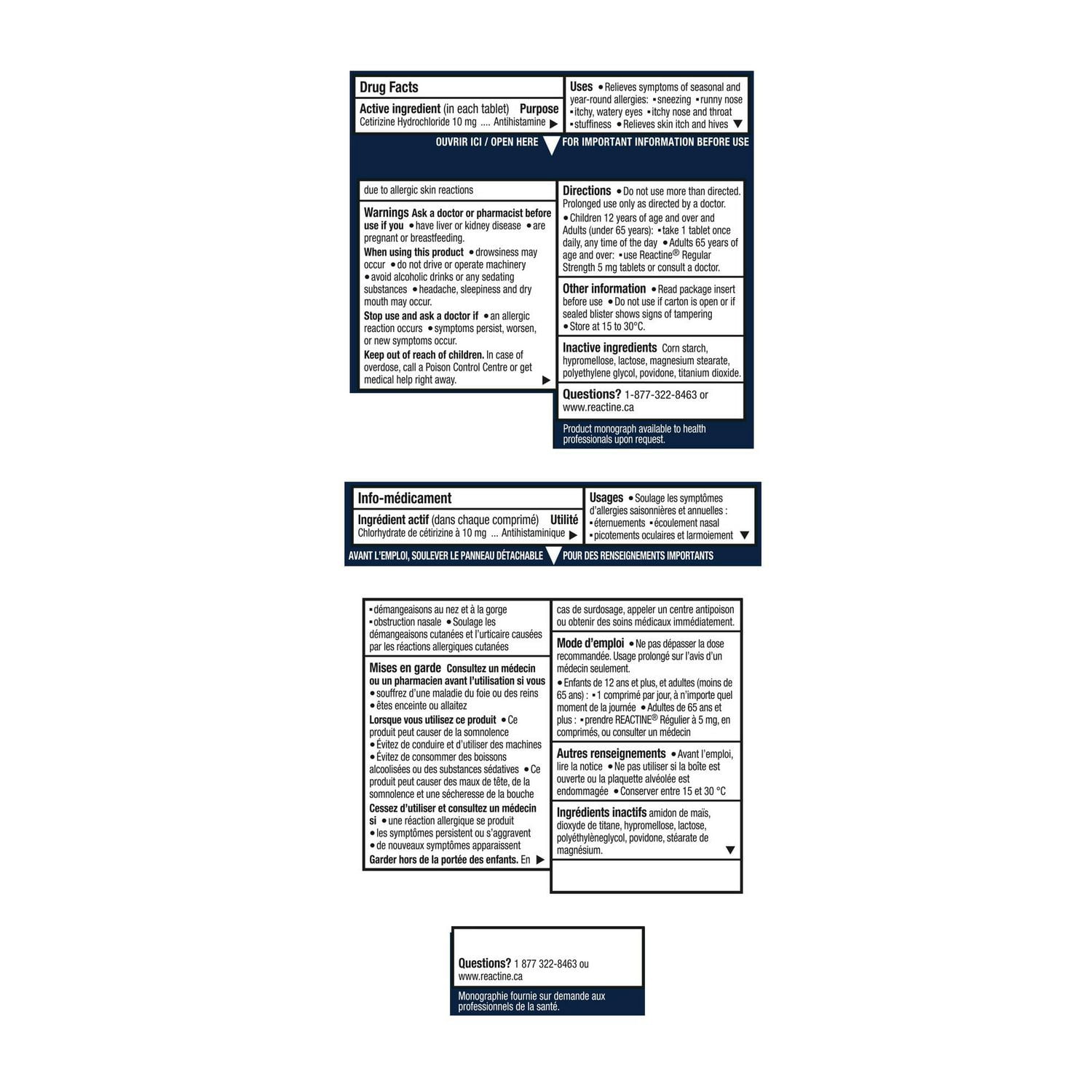 Reactine Extra Strength Antihistamine Tablets - 10mg Cetirizine Hydrochloride