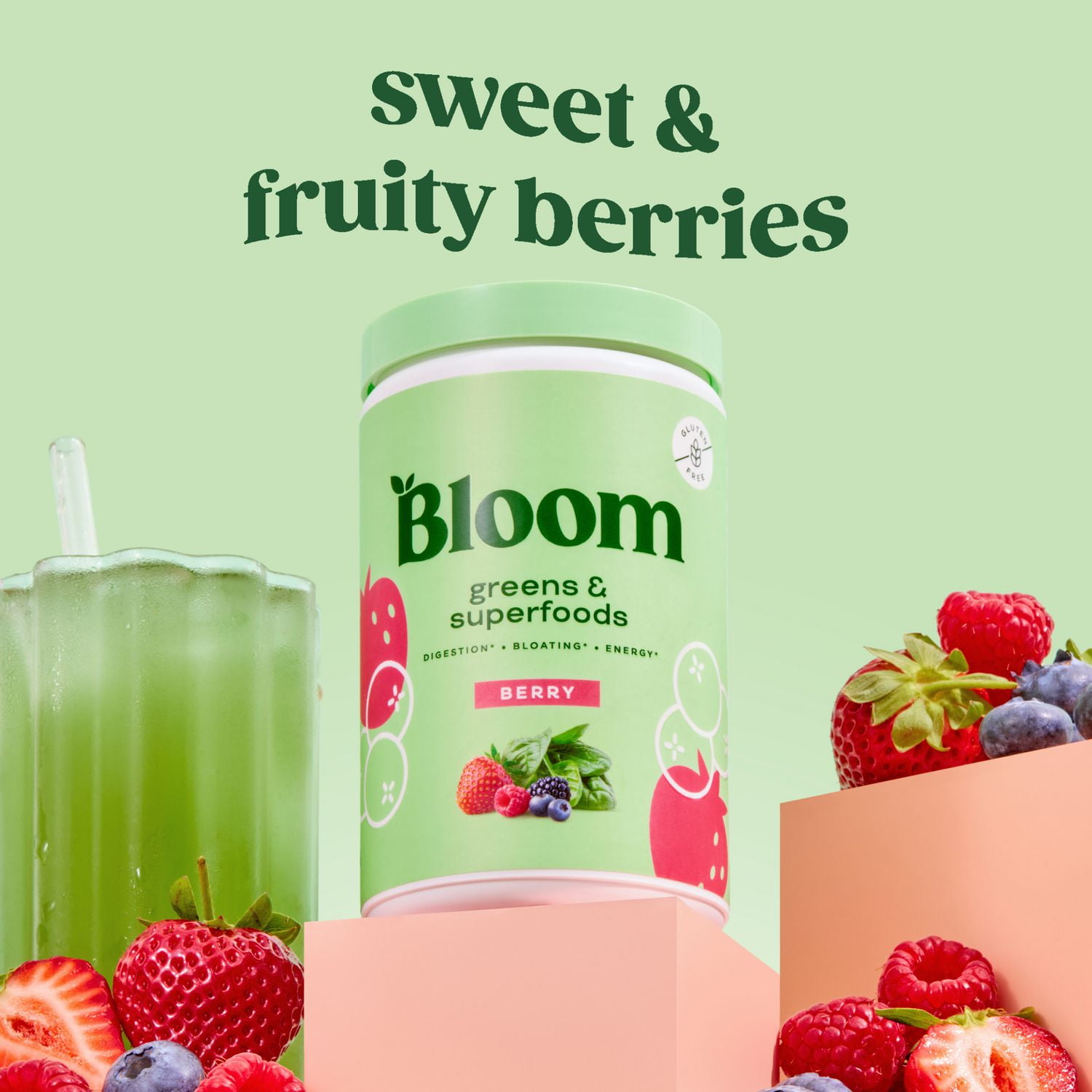 Bloom Nutrition Greens & Superfoods Powder, Berry, 25 Servings, Berry Flavour -- 25 Servings