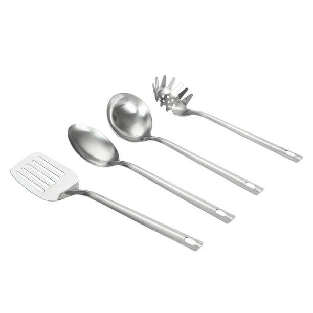 Mainstays 4-Piece Kitchen Utensil Set, Spatula, Slotted Spoon, Ladle and  Pasta Spoon, Stainless Steel