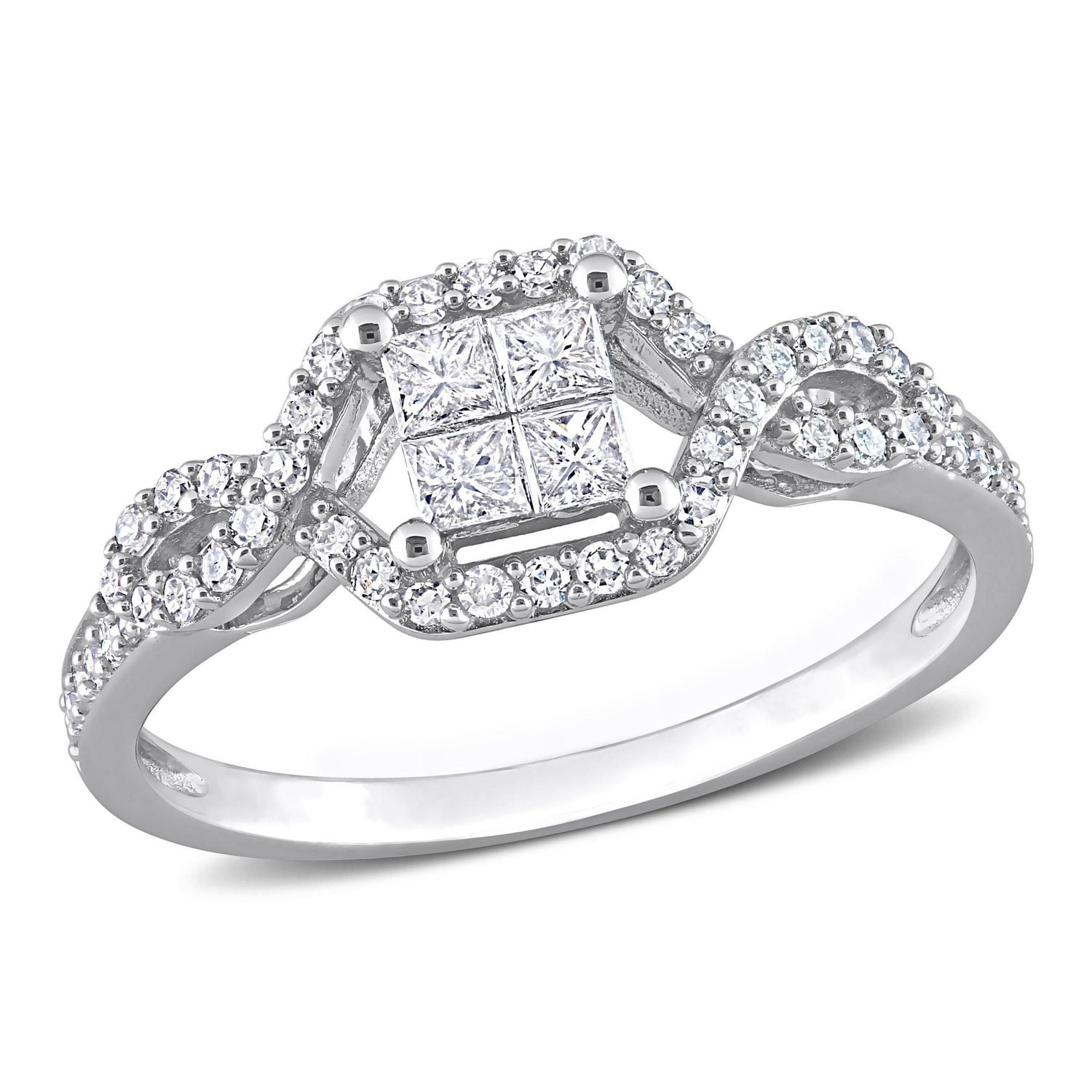 Miabella 1/2 Carat T.W. Diamond 10K White Gold Princess-cut Quad Center Bridal Ring