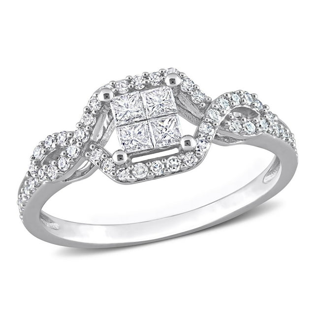 Miabella 1/2 Carat T.W. Diamond 10K White Gold Princess-cut Quad Center ...