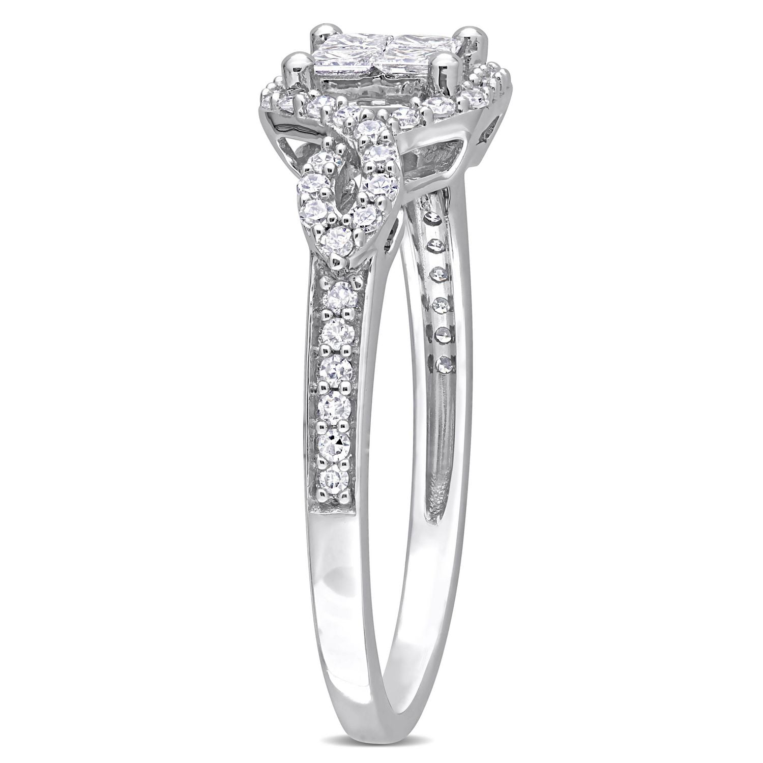 Miabella 1/2 Carat T.W. Diamond 10K White Gold Princess-cut Quad Center Bridal Ring