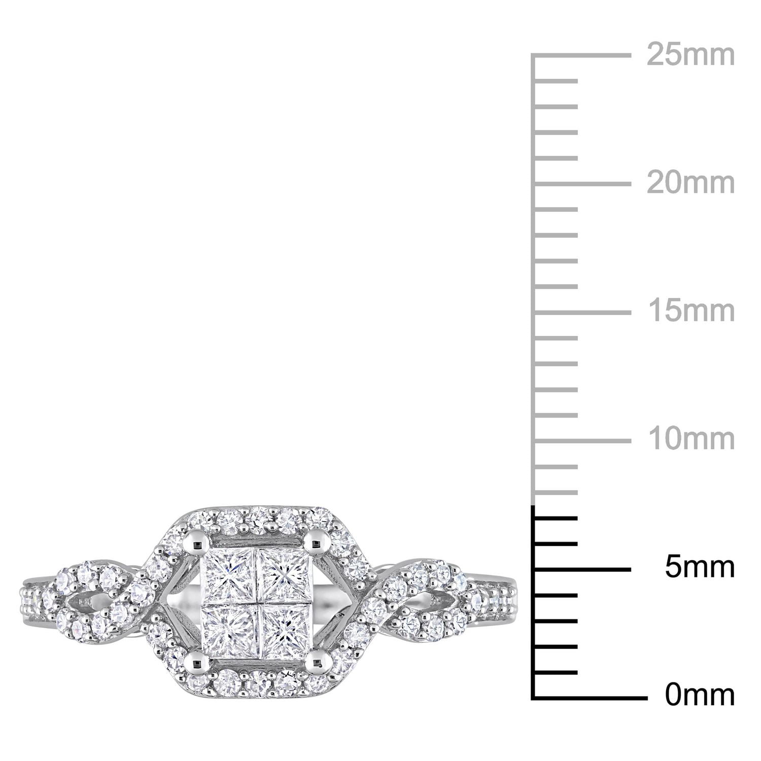 Miabella 1/2 Carat T.W. Diamond 10K White Gold Princess-cut Quad Center Bridal Ring