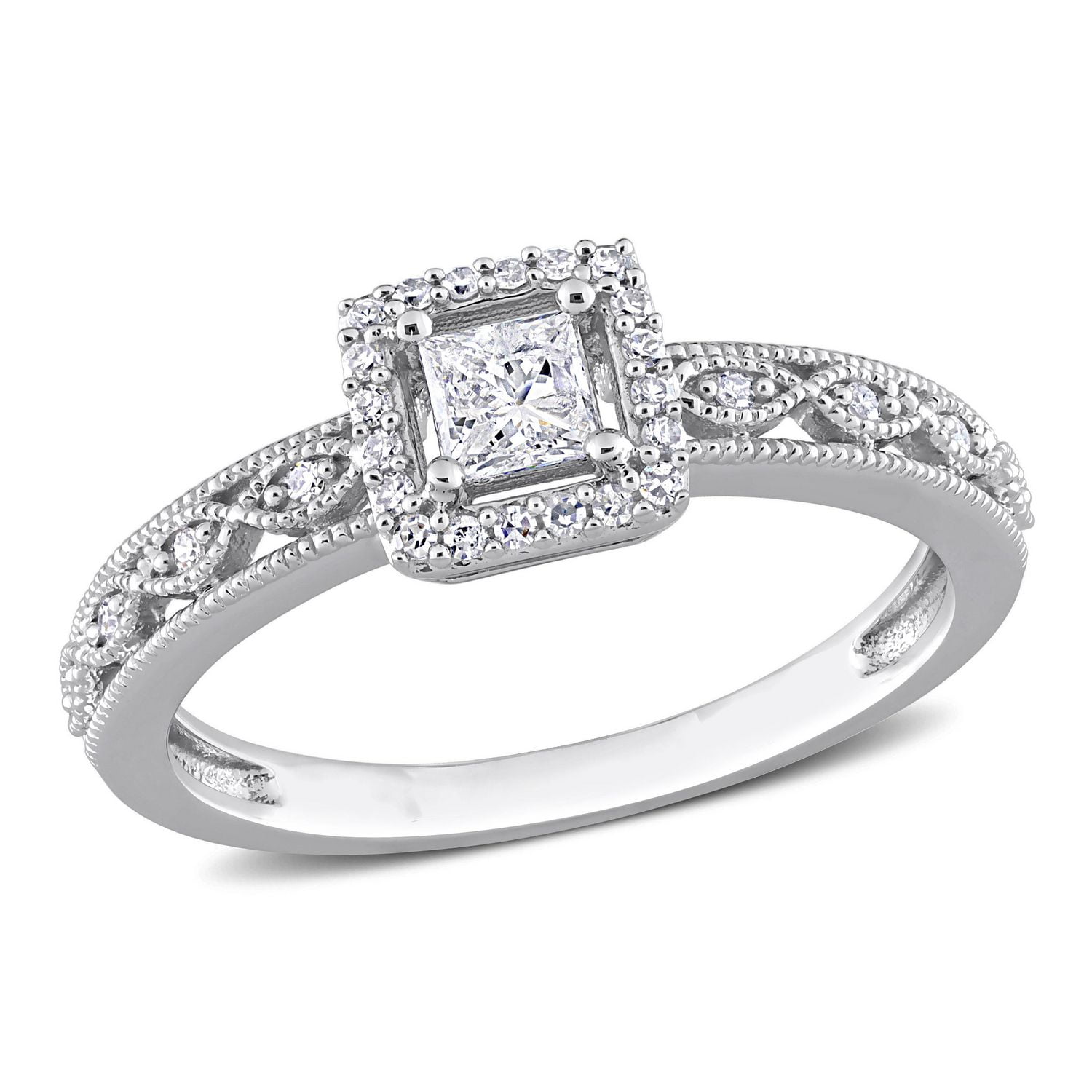 Miabella 3/8 Carat T.W. Diamond 10K White Gold Princess-cut Center Halo Bridal Ring