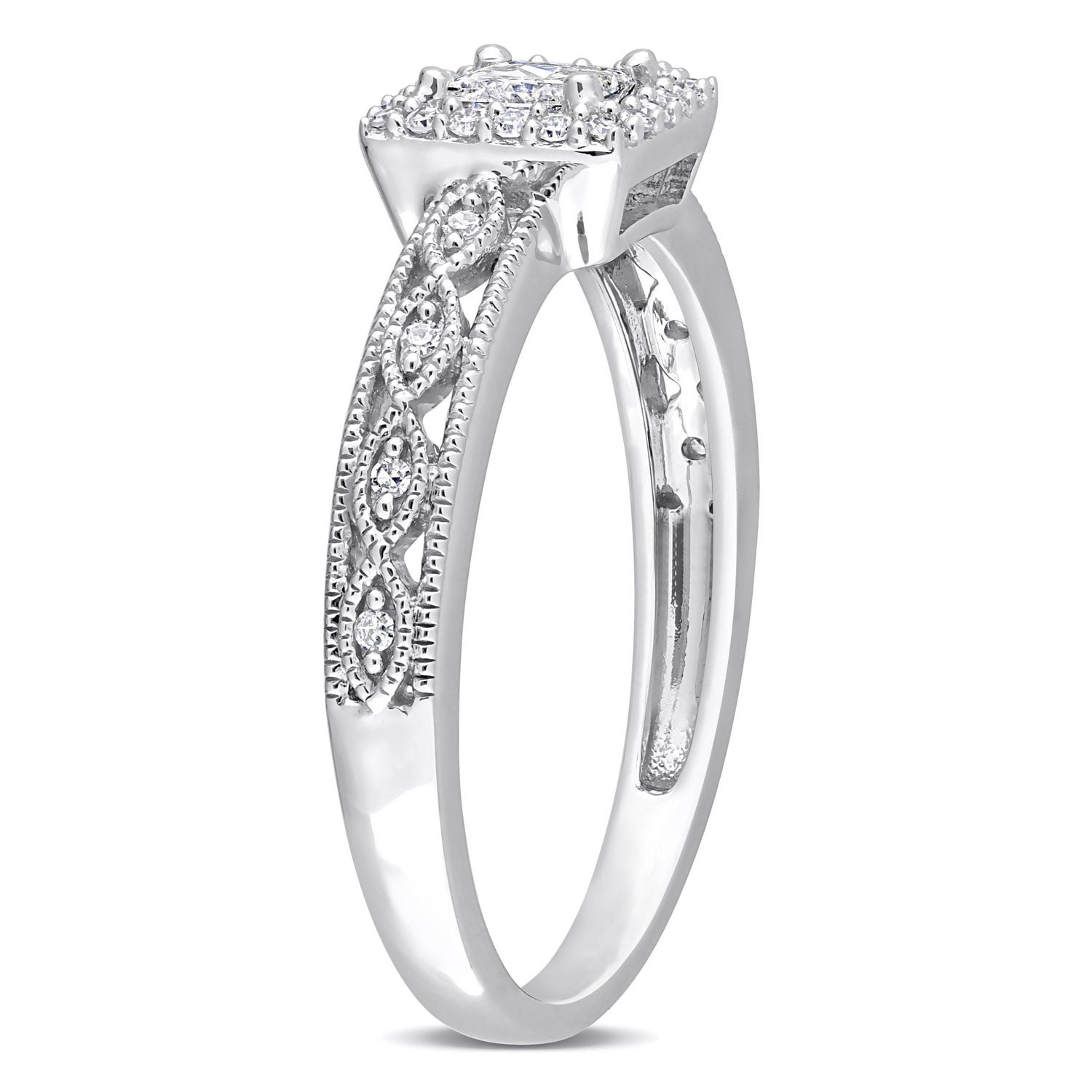 Miabella 3/8 Carat T.W. Diamond 10K White Gold Princess-cut Center Halo Bridal Ring