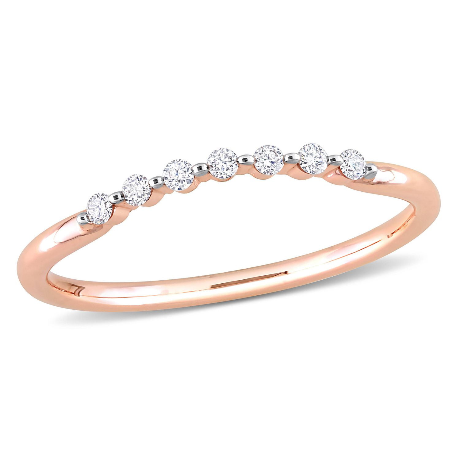 Miabella Bague semi-éternel incurvé en or rose 14K avec diamant de 1/10 carat P.T.