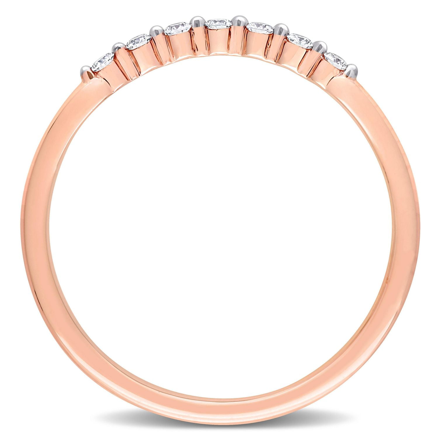 Miabella Bague semi-éternel incurvé en or rose 14K avec diamant de 1/10 carat P.T.