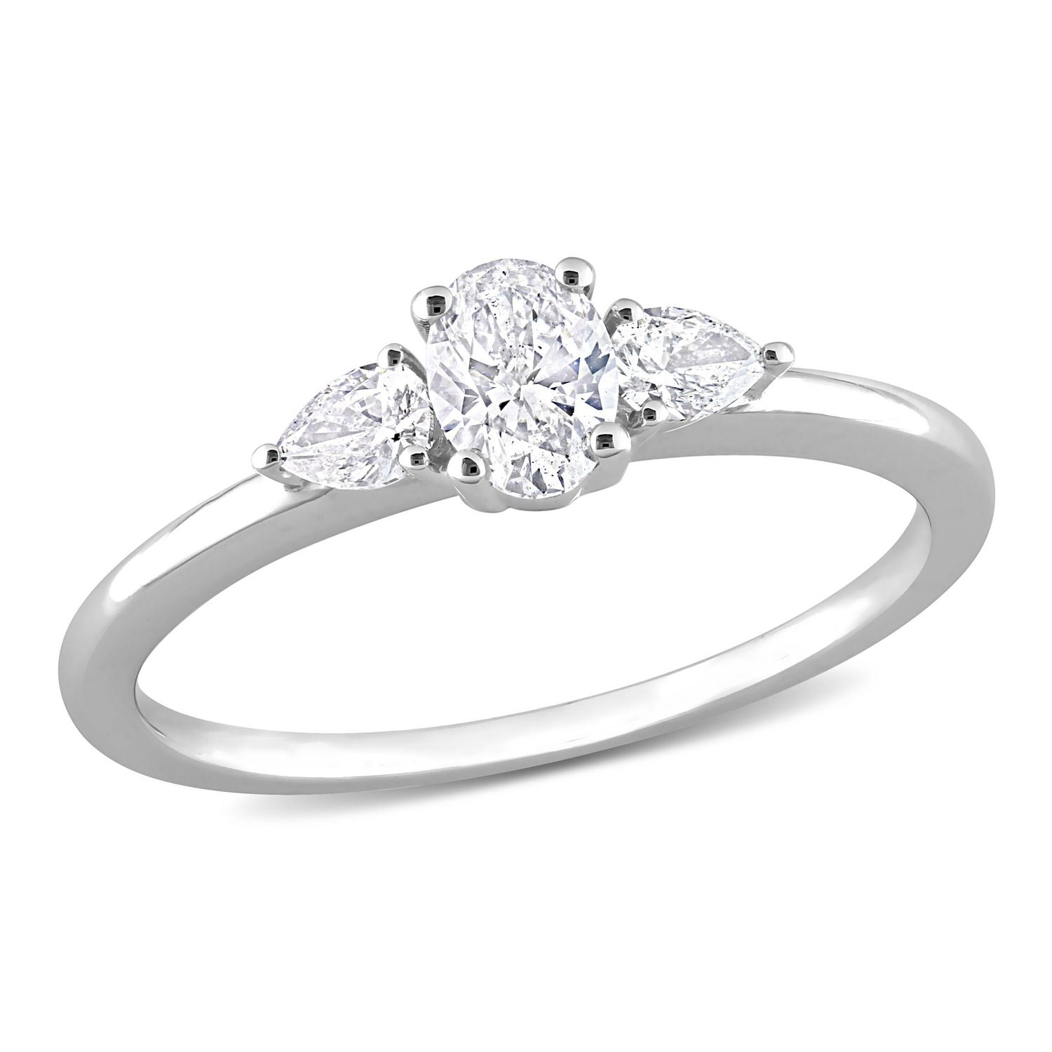 Miabella Bague de fiançailles à 3 pierres en or blanc 14K avec diamant 1/2 carat P.T