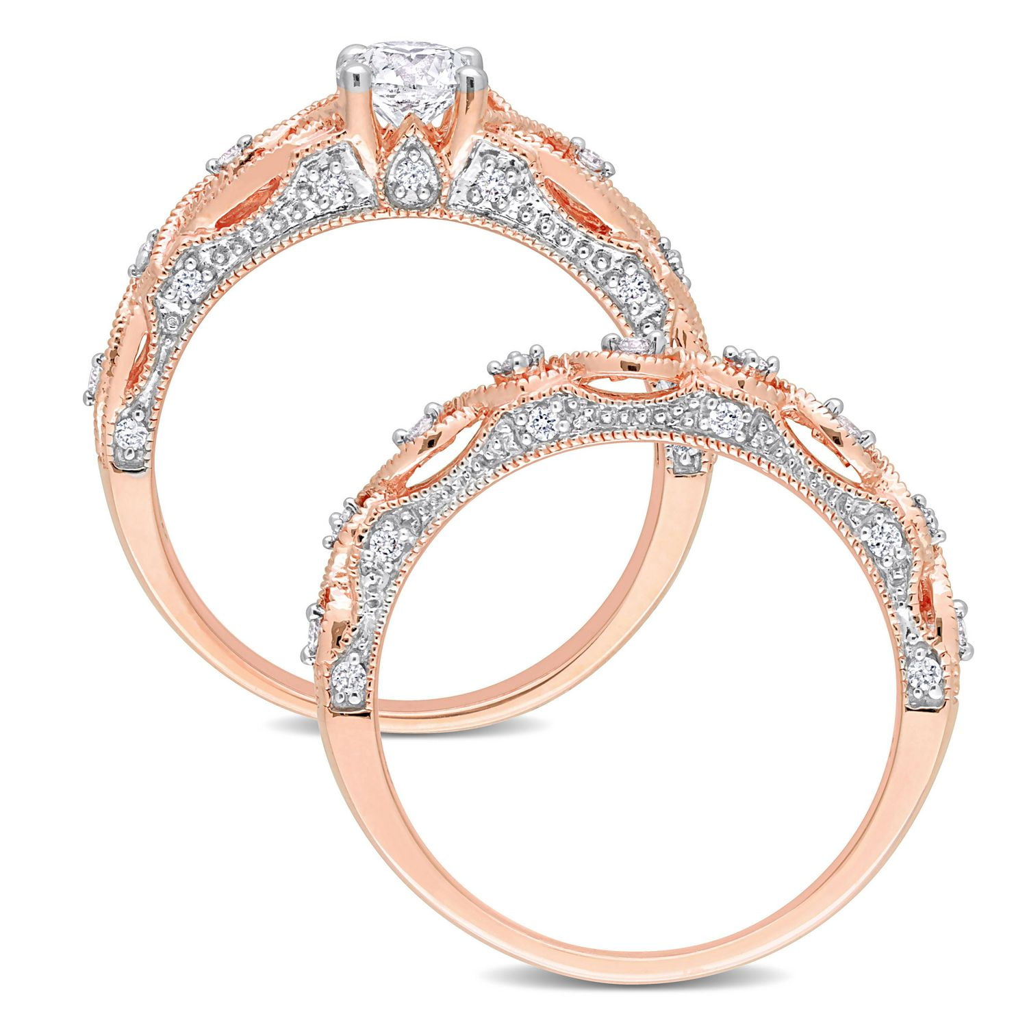 Miabella 3/4 Carat T.W. Diamond 10K Rose Gold 2-Piece Bridal Ring Set
