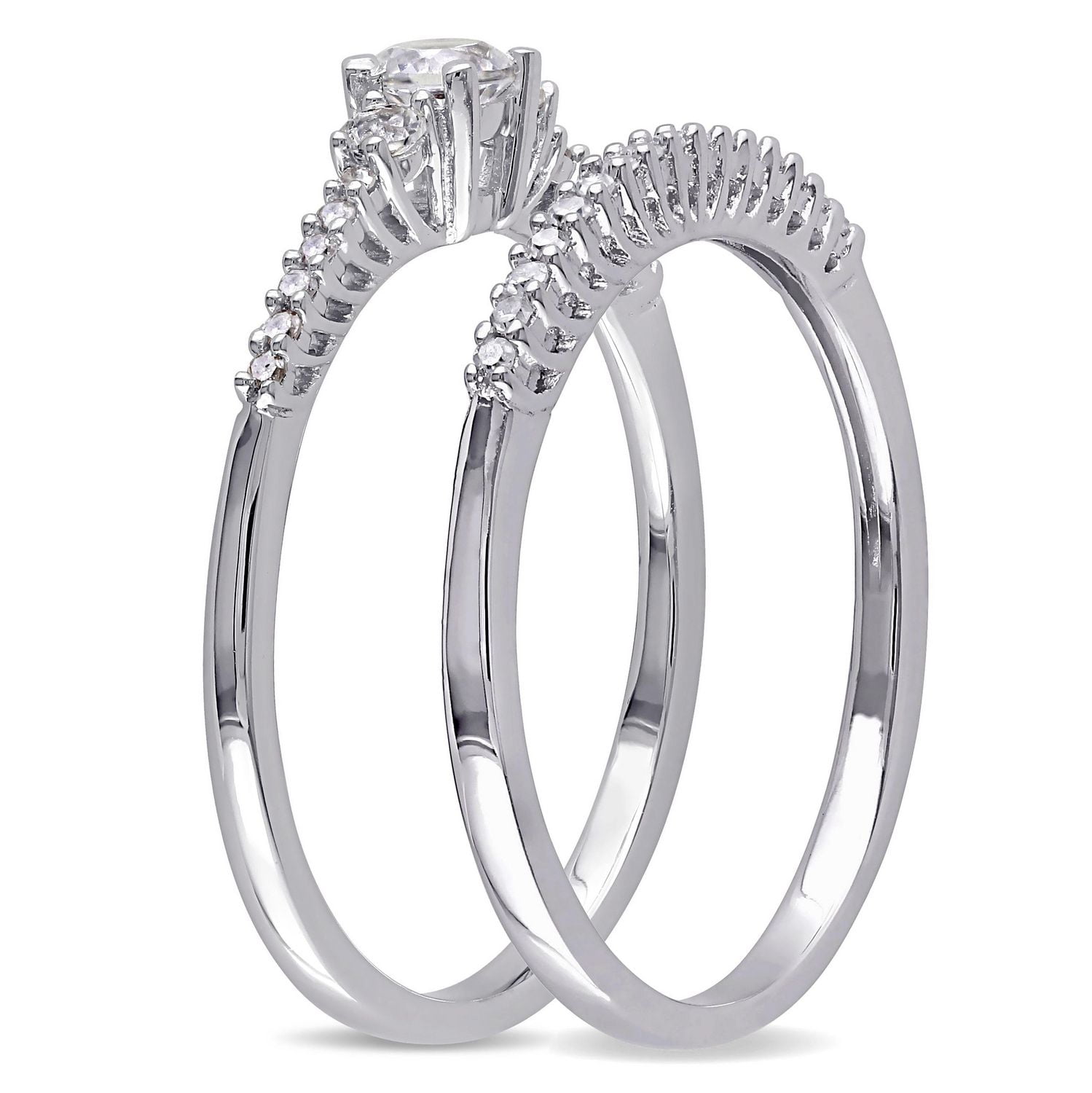 Miabella 1/3 Carat T.G.W. Created White Sapphire and 1/10 Carat T.W. Diamond Sterling Silver Three-Stone Bridal Ring Set